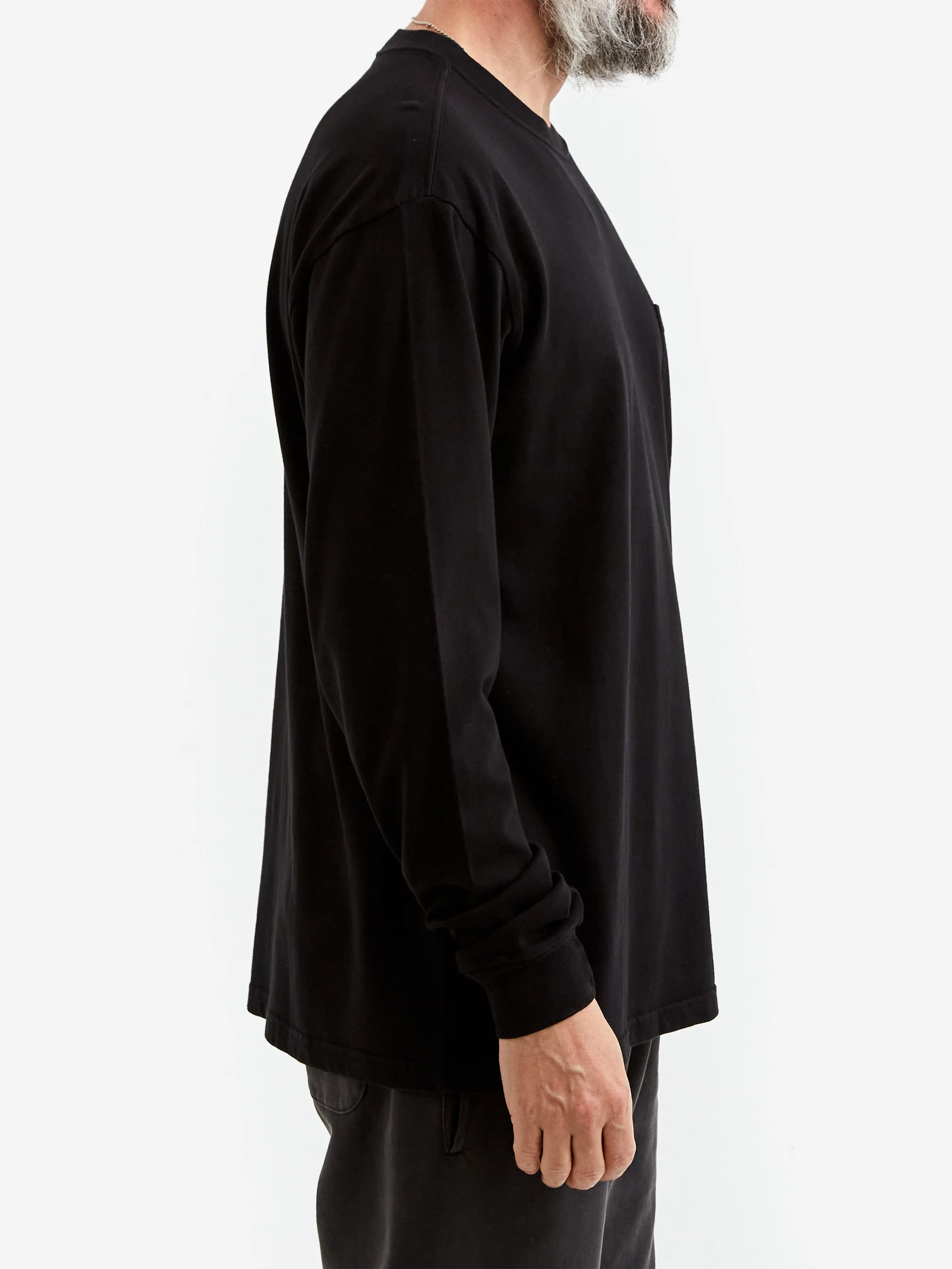 Goodhood Worldwide Basic Long Sleeve Pocket T-Shirt - Washed Black - Image 5