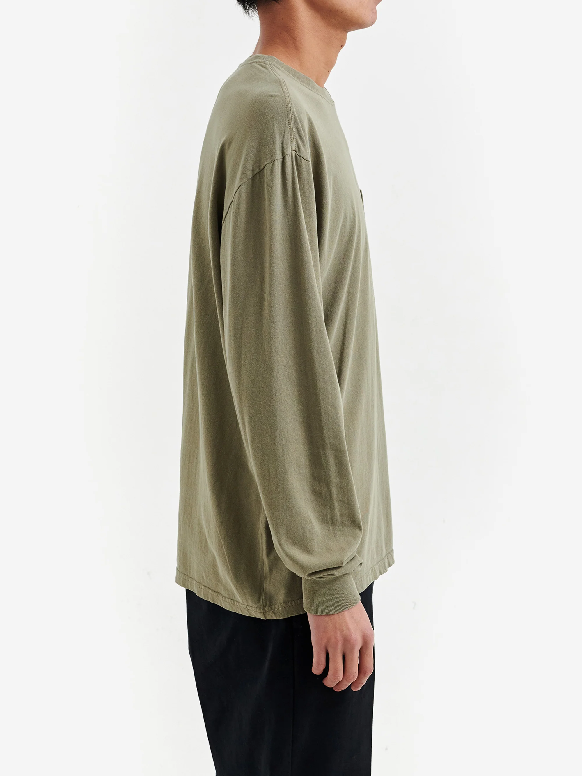 Goodhood Worldwide Basic Longsleeve Pocket T-Shirt - Olive - Image 6