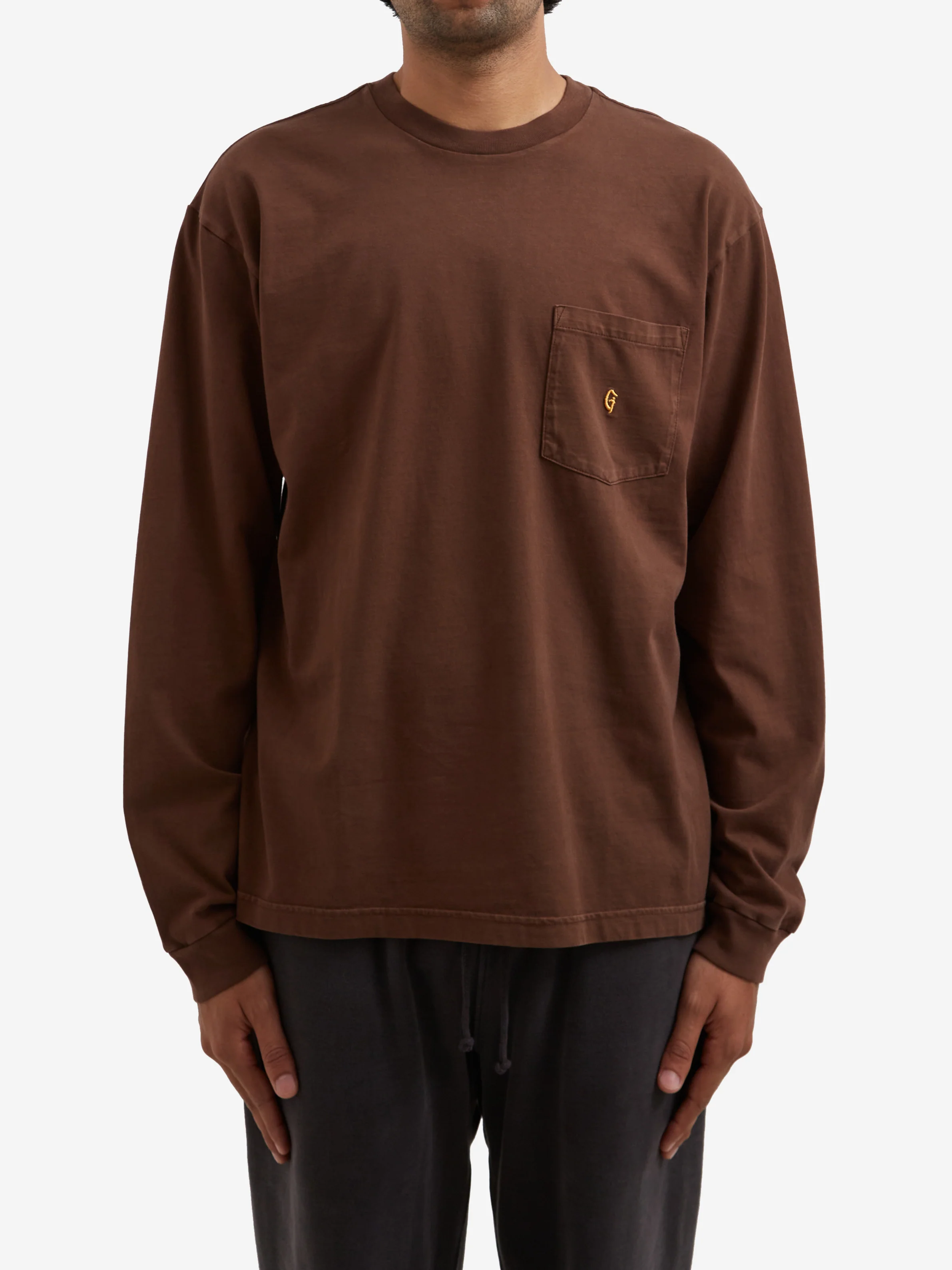 Goodhood Worldwide Long Sleeve G Pocket T-Shirt - Faded Brown - Image 2