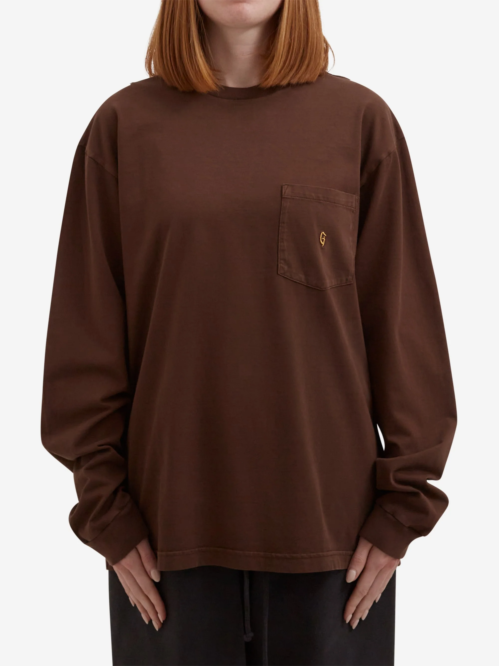 Goodhood Worldwide Long Sleeve G Pocket T-Shirt - Faded Brown - Image 3