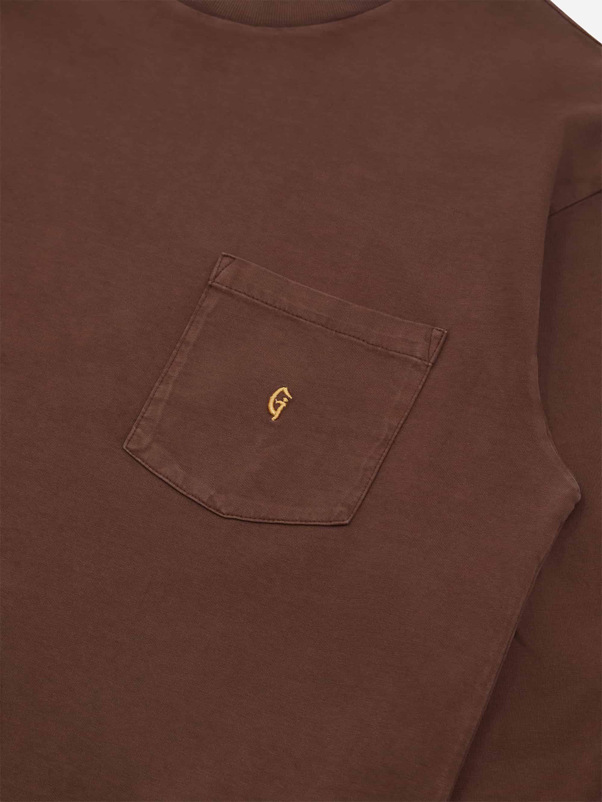 Goodhood Worldwide Long Sleeve G Pocket T-Shirt - Faded Brown - Image 5