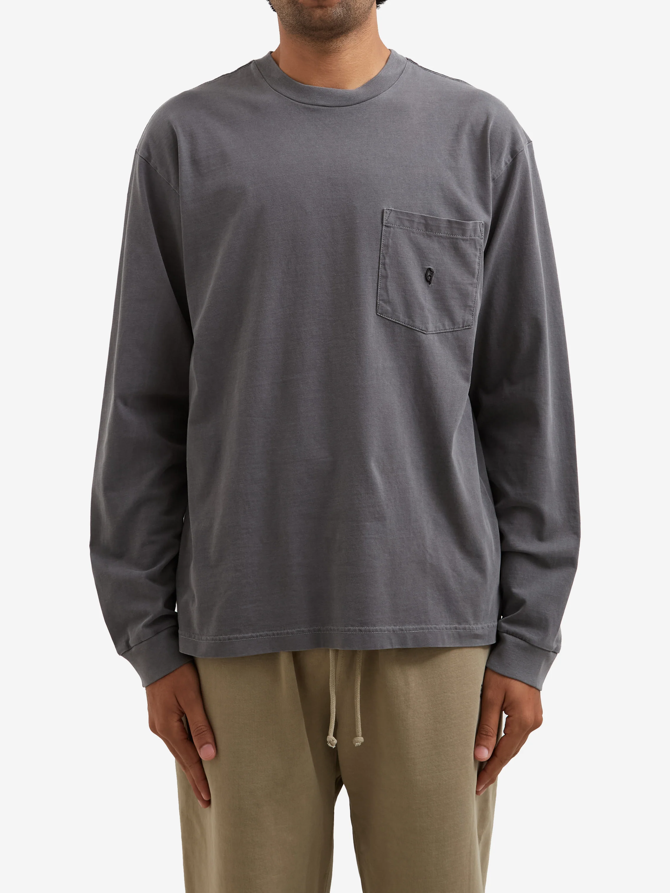 Goodhood Worldwide Long Sleeve G Pocket T-Shirt - Faded Charcoal - Image 2