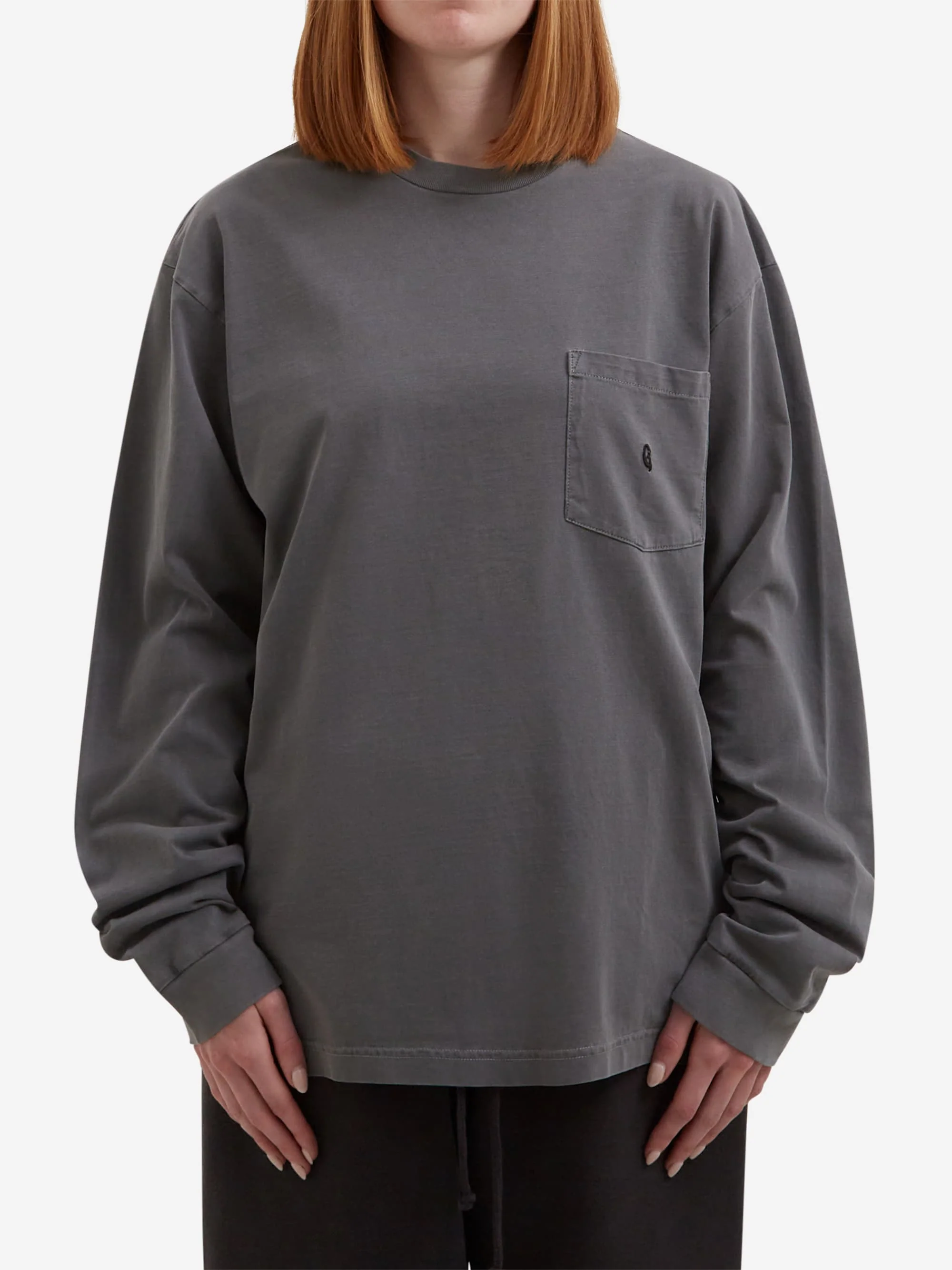 Goodhood Worldwide Long Sleeve G Pocket T-Shirt - Faded Charcoal - Image 3