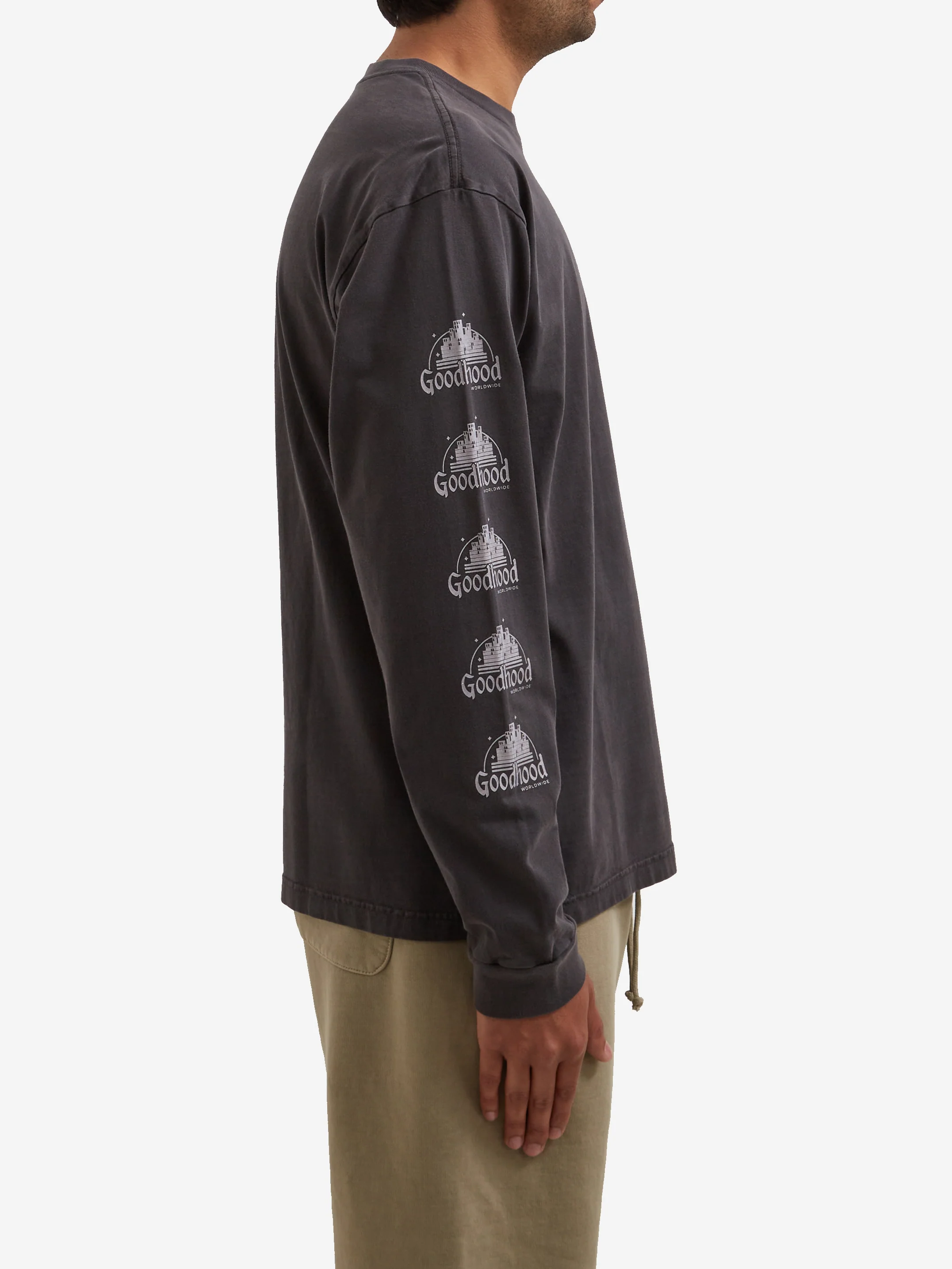 Goodhood Worldwide Long Sleeve Utopia T-Shirt - Faded Black - Image 5