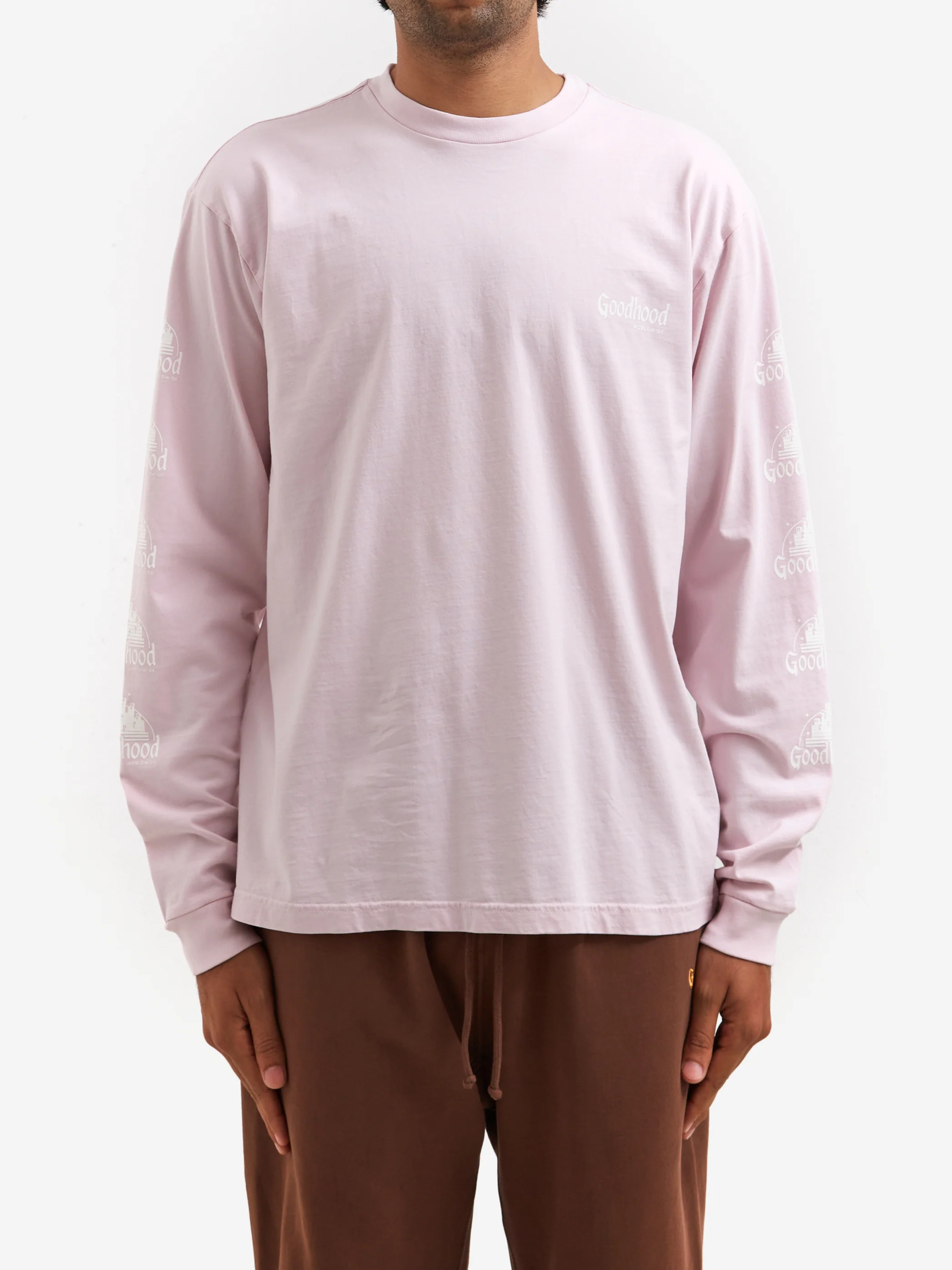 Goodhood Worldwide Long Sleeve Utopia T-Shirt - Faded Pink - Image 2