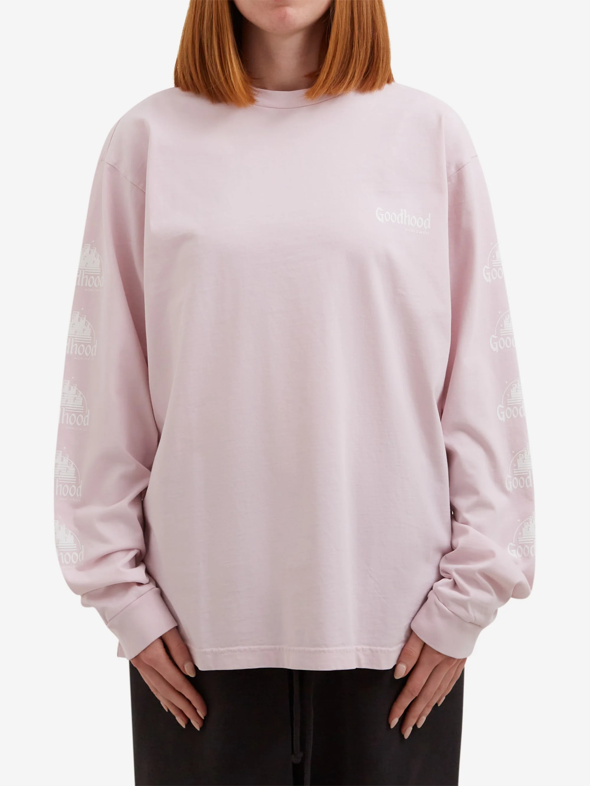 Goodhood Worldwide Long Sleeve Utopia T-Shirt - Faded Pink - Image 3