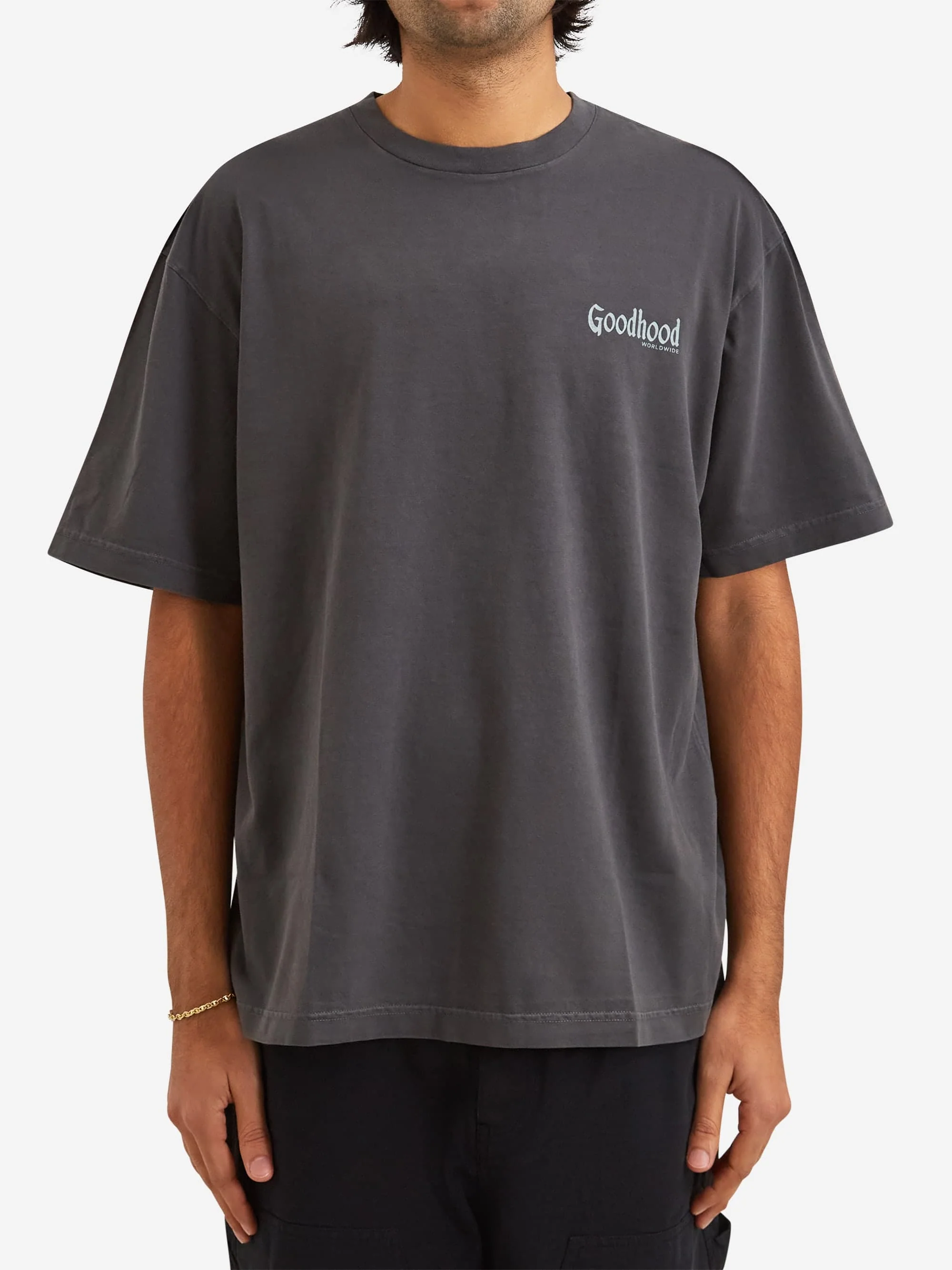 Goodhood Worldwide Script T-Shirt - Washed Black - Image 2