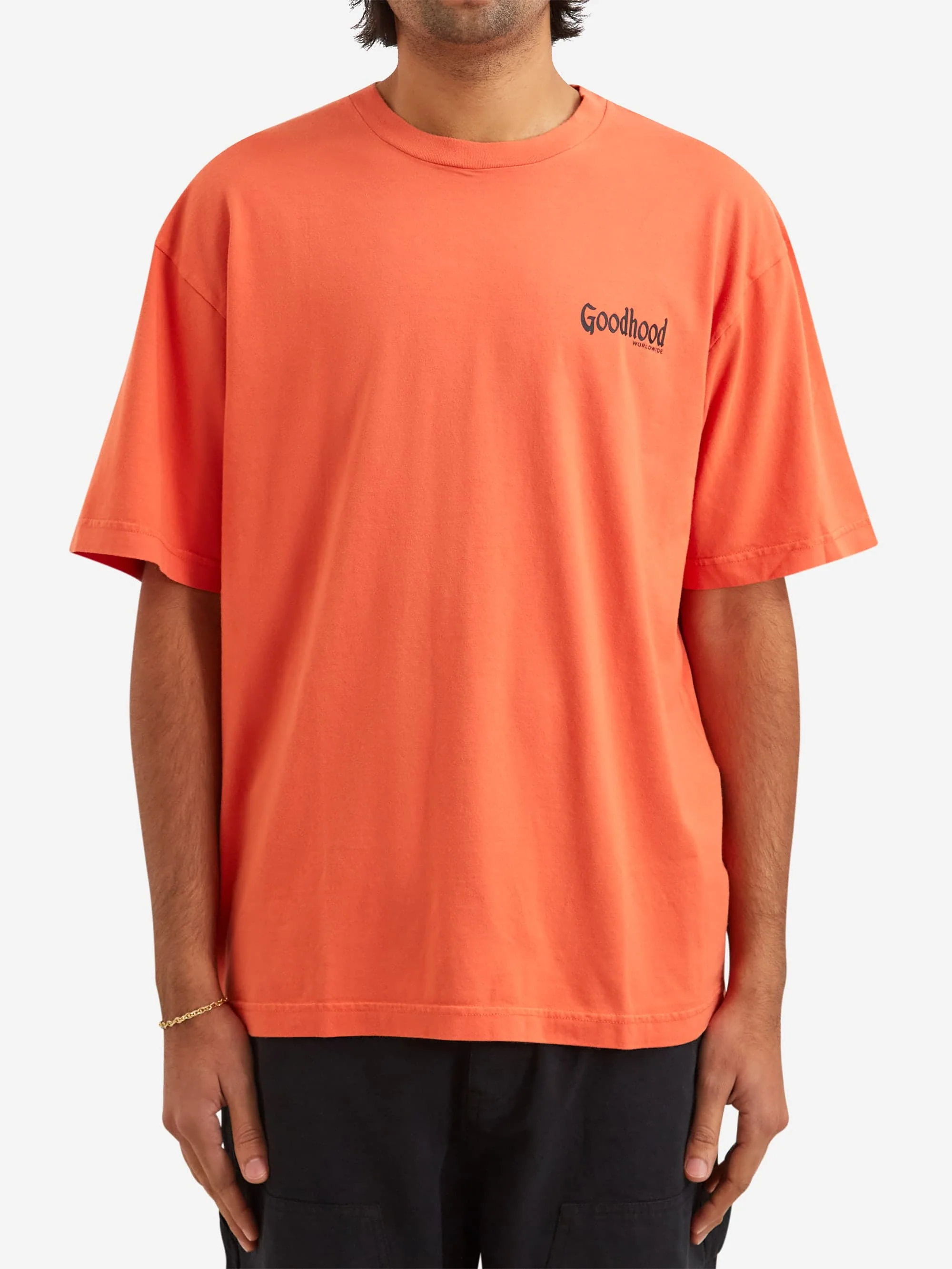 Goodhood Worldwide Printed Logo T-Shirt - Washed Orange - Image 2