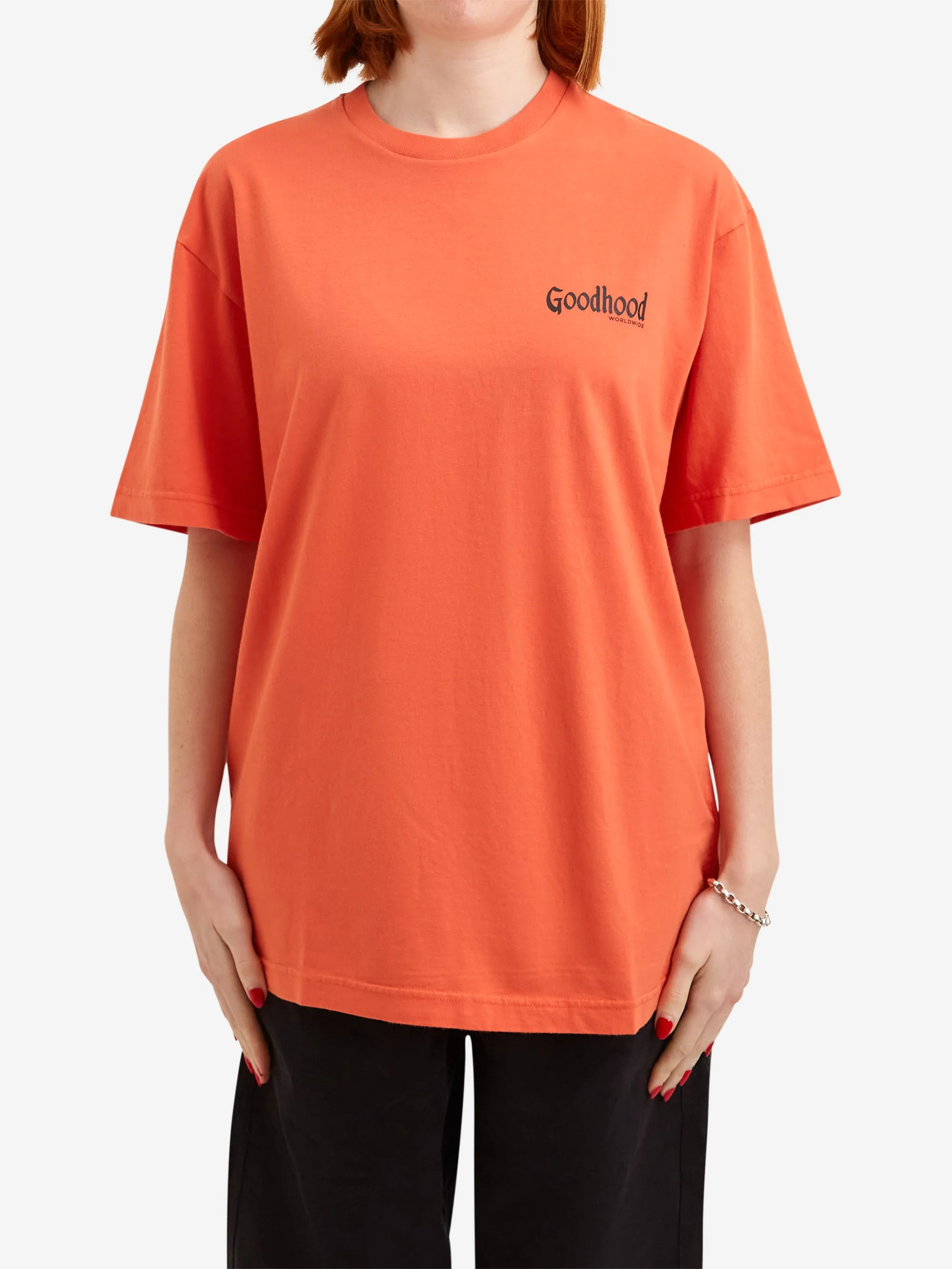 Goodhood Worldwide Printed Logo T-Shirt - Washed Orange - Image 7