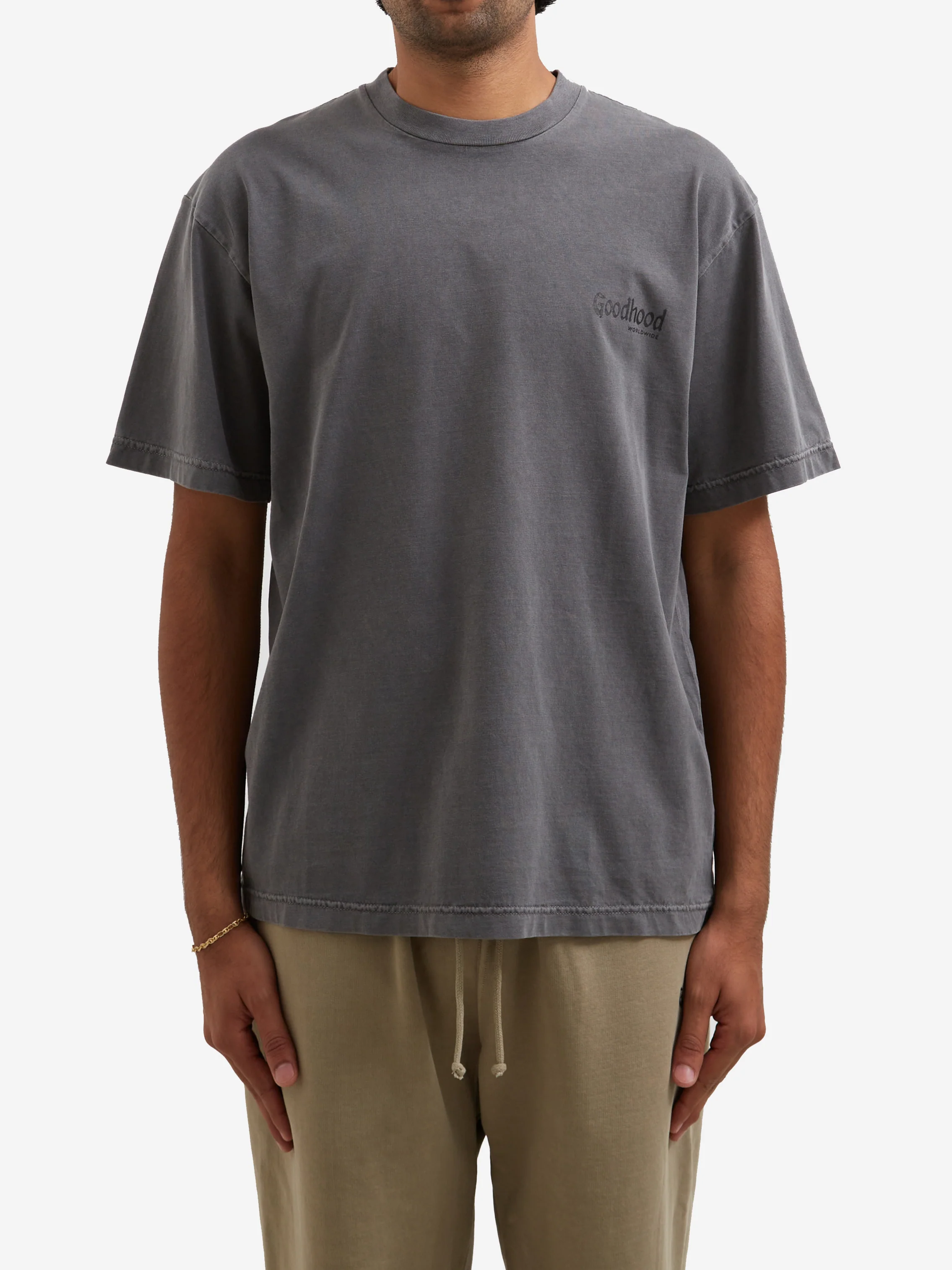 Goodhood Worldwide Utopia T-Shirt - Faded Charcoal - Image 2