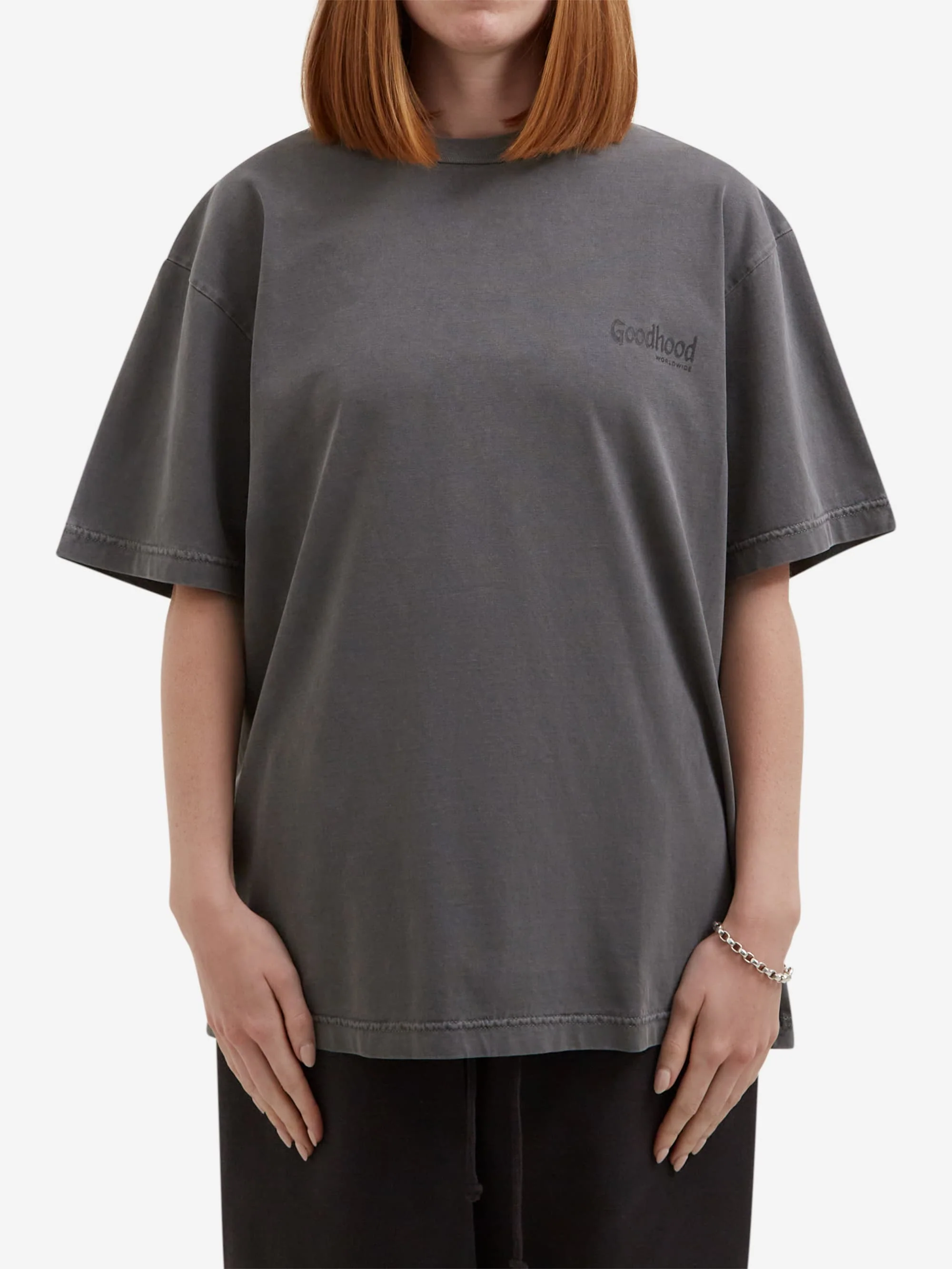 Goodhood Worldwide Utopia T-Shirt - Faded Charcoal - Image 5