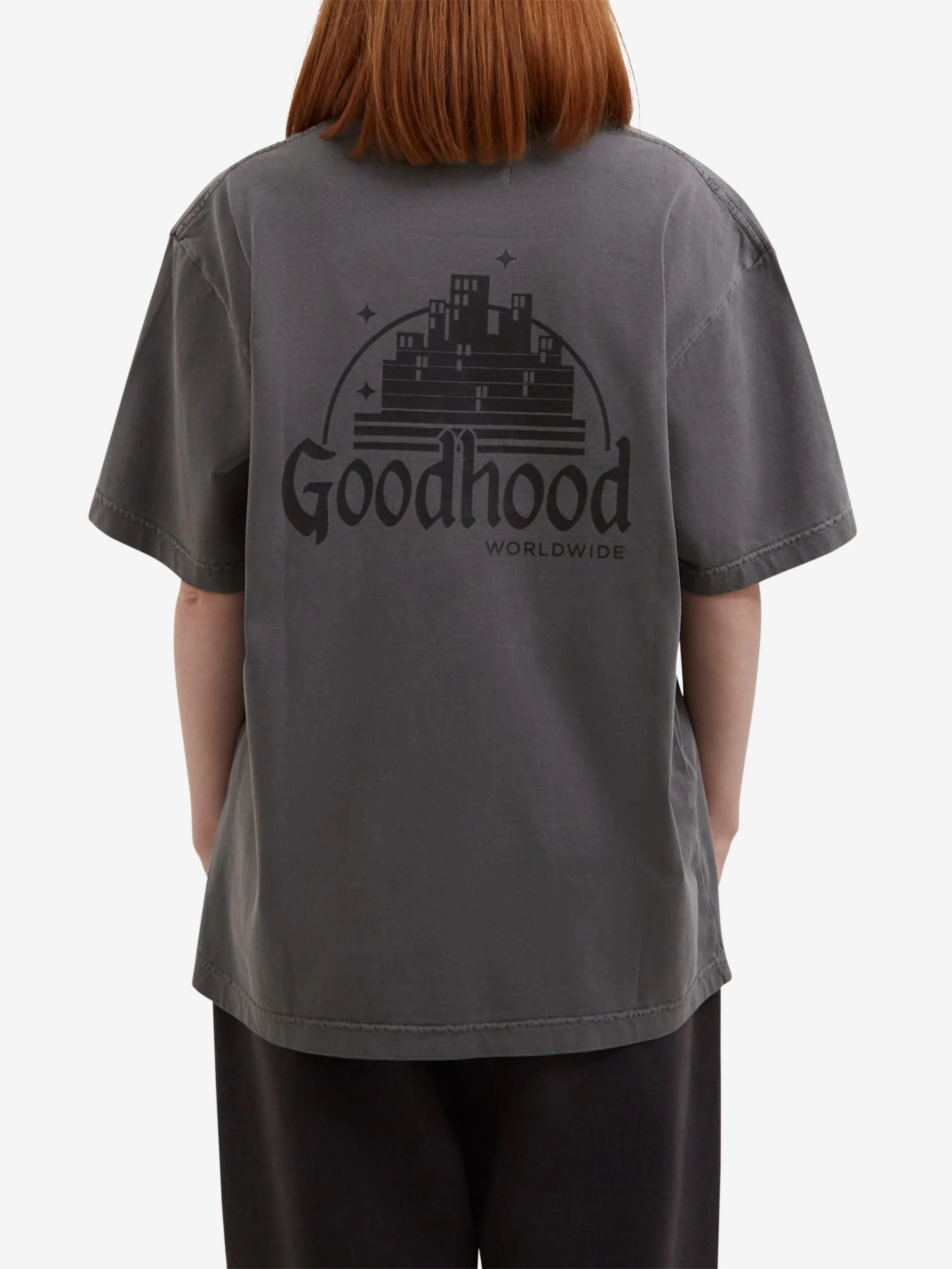 Goodhood Worldwide Utopia T-Shirt - Faded Charcoal - Image 9
