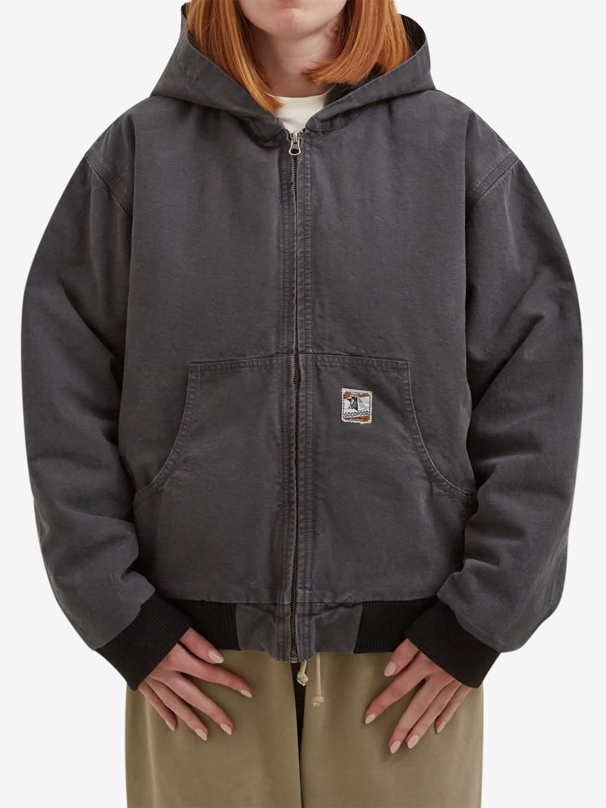 Goodhood Worldwide Warriors Hooded Coat - Faded Black - Image 3