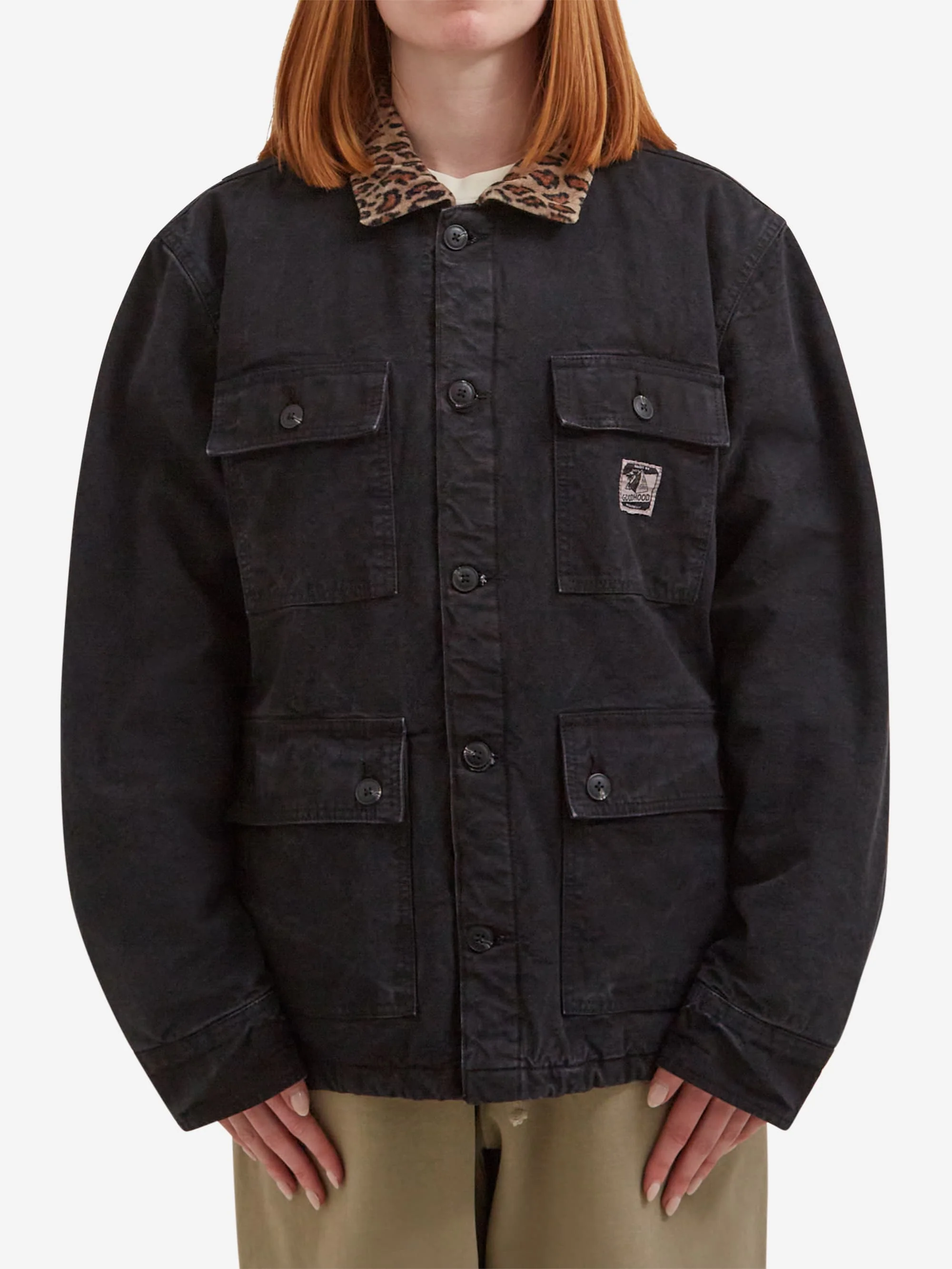 Goodhood Worldwide Workwear Jacket - Faded Black/Leopard - Image 3