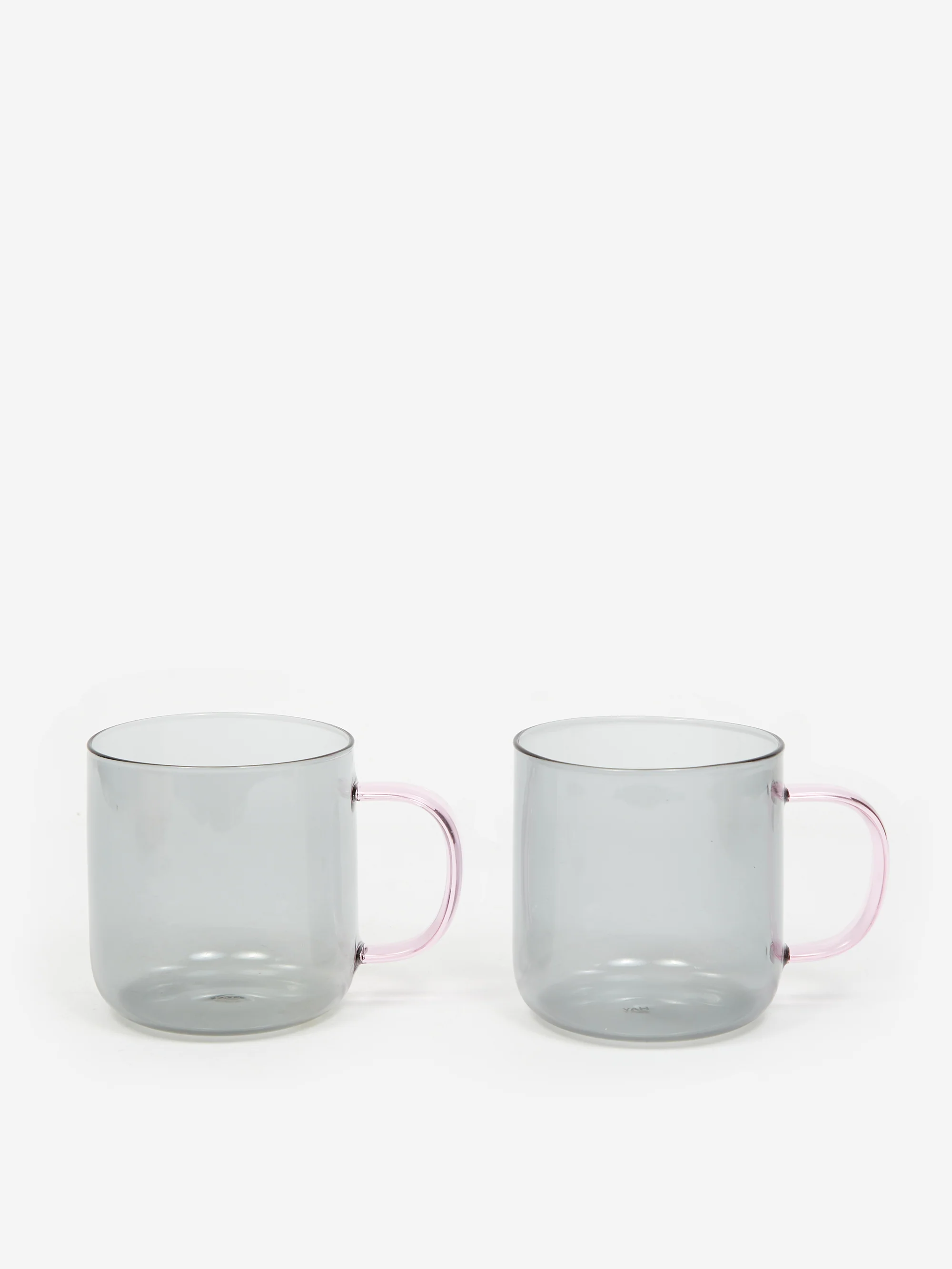 HAY Borosilicate Mug Set of 2 - Light Grey with Pink Handle