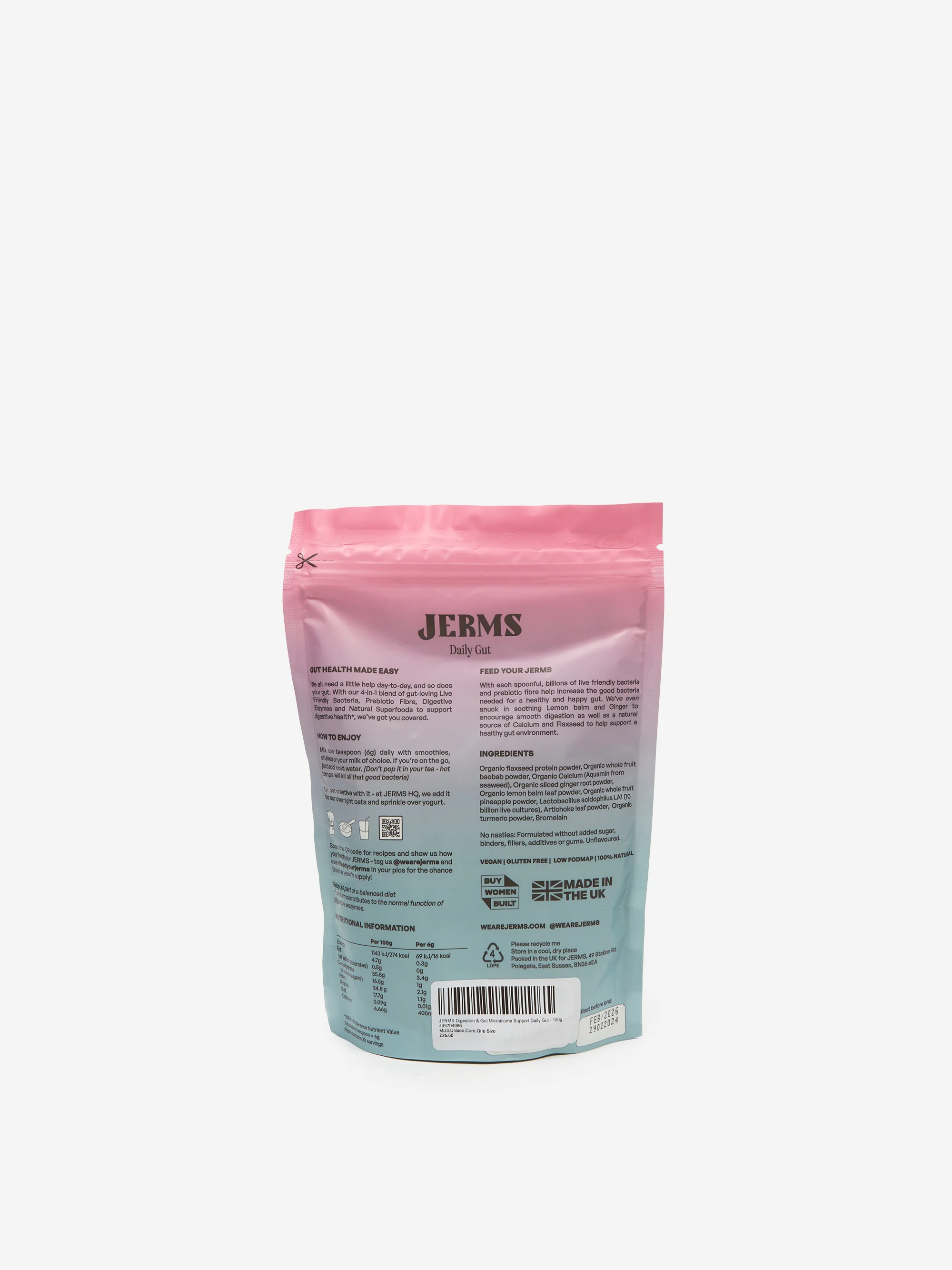 JERMS Digestion & Gut Microbiome Support Daily Gut - 180g - Image 2