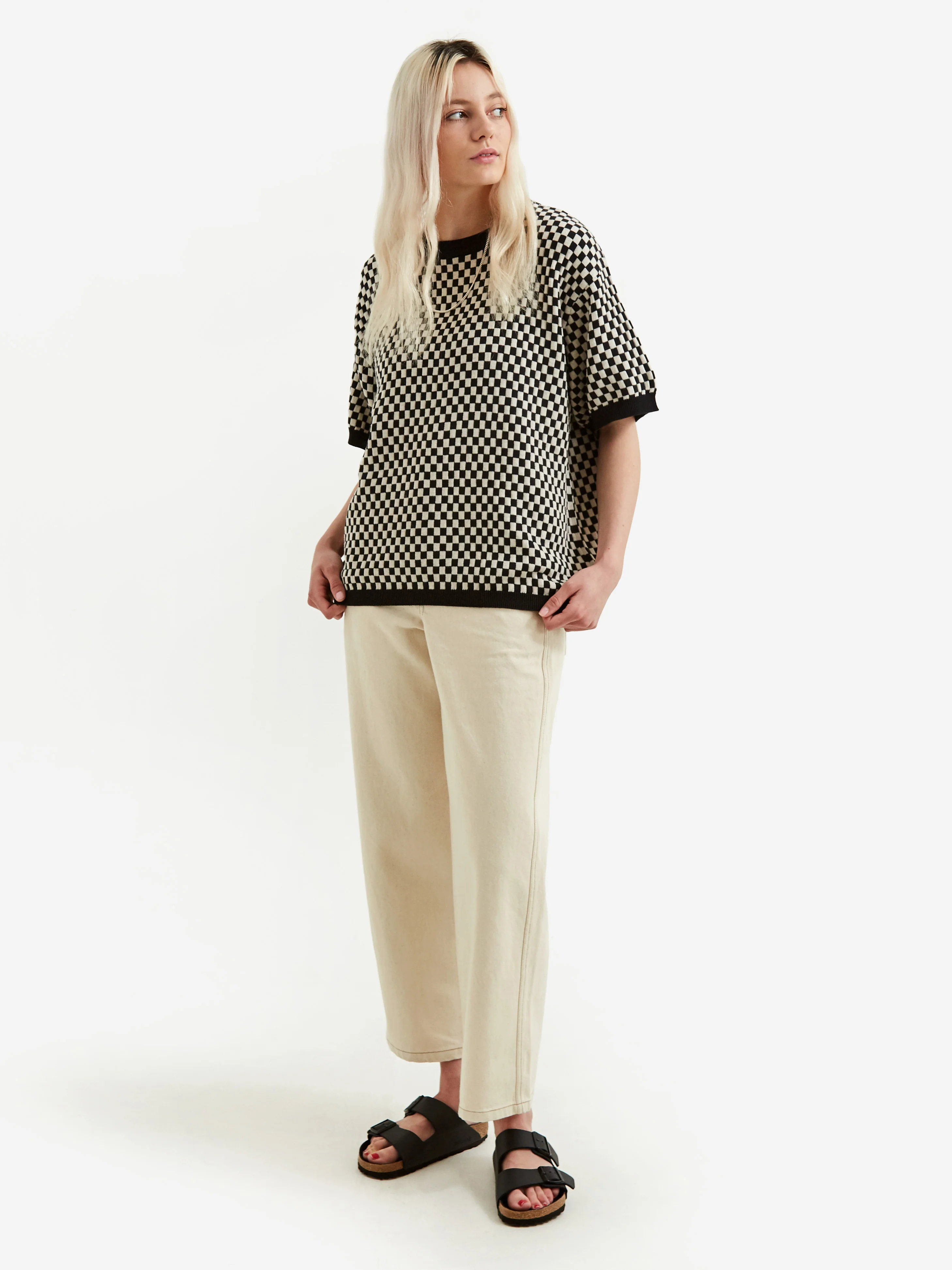 Kowtow Checkerboard Knit T-Shirt - Black Check - Image 2