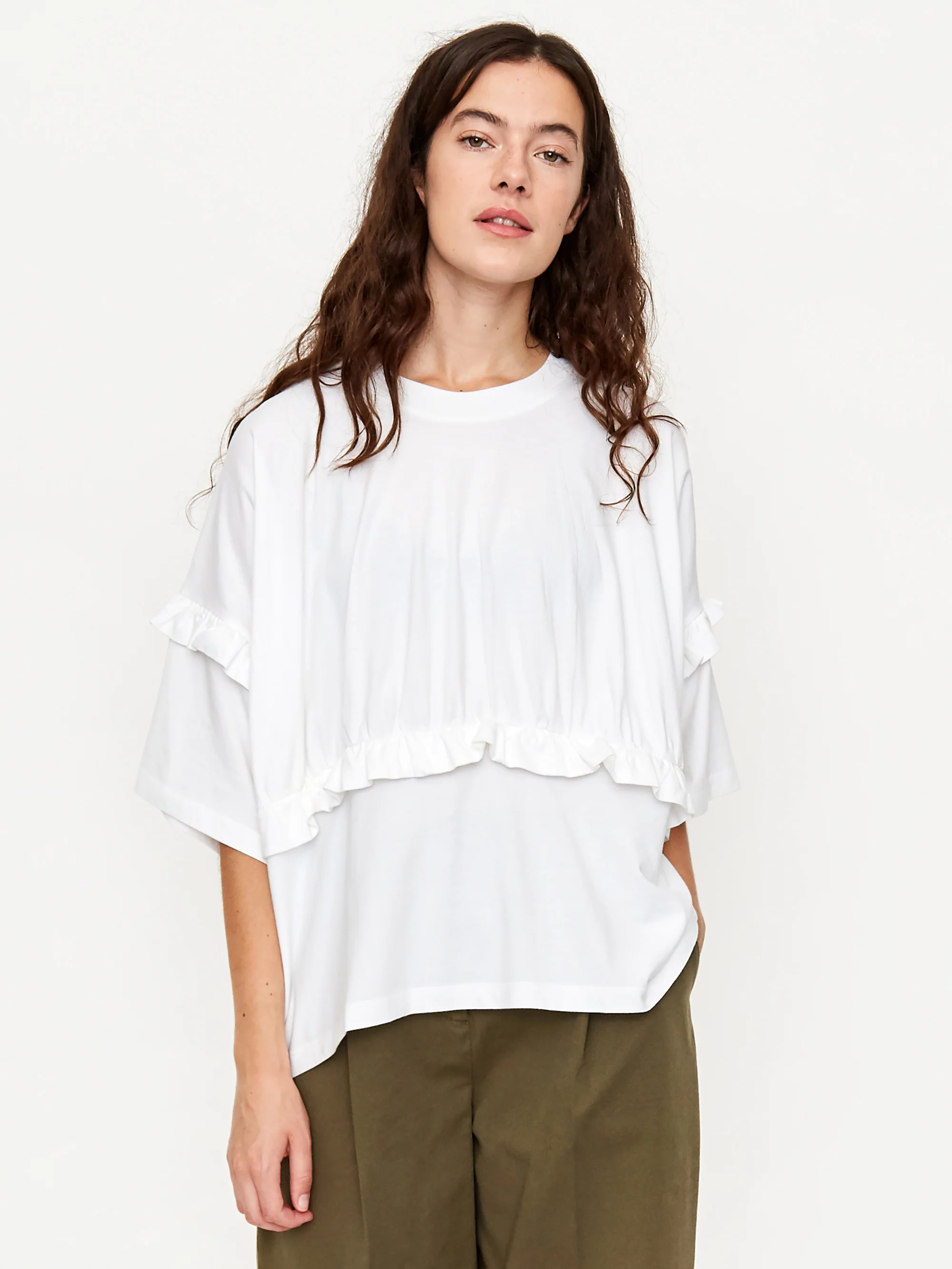 Kowtow Frill Boxy Shortsleeve T-Shirt - White - Image 2