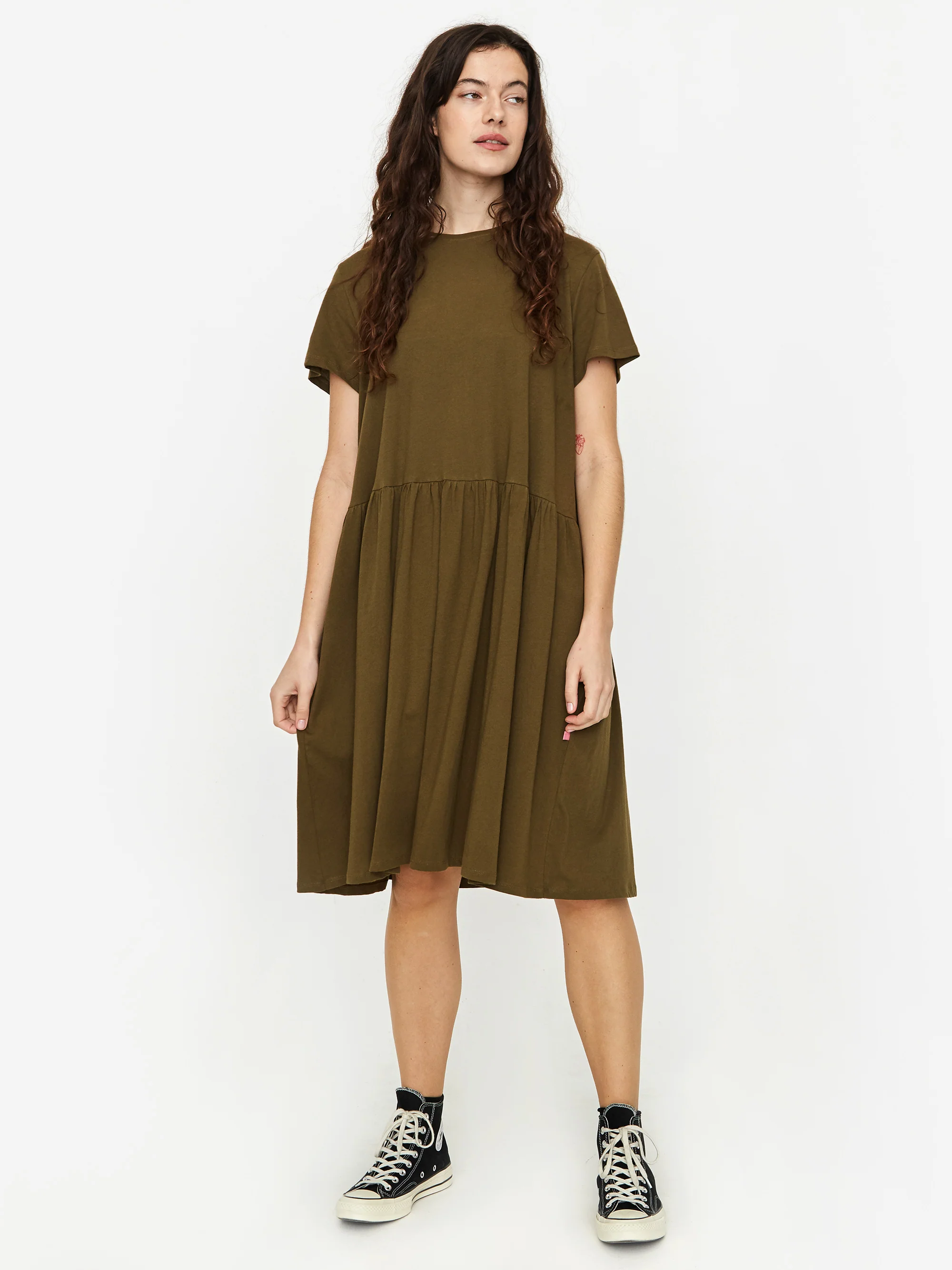 Kowtow Gather T-Shirt Dress - Khaki - Image 3