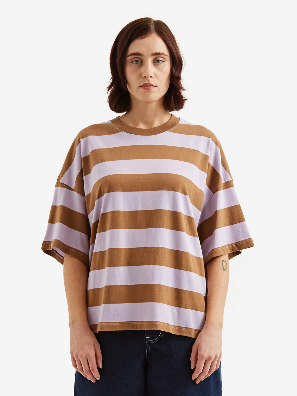 Kowtow Oversized Boxy Tee - Lilac Earth Stripe