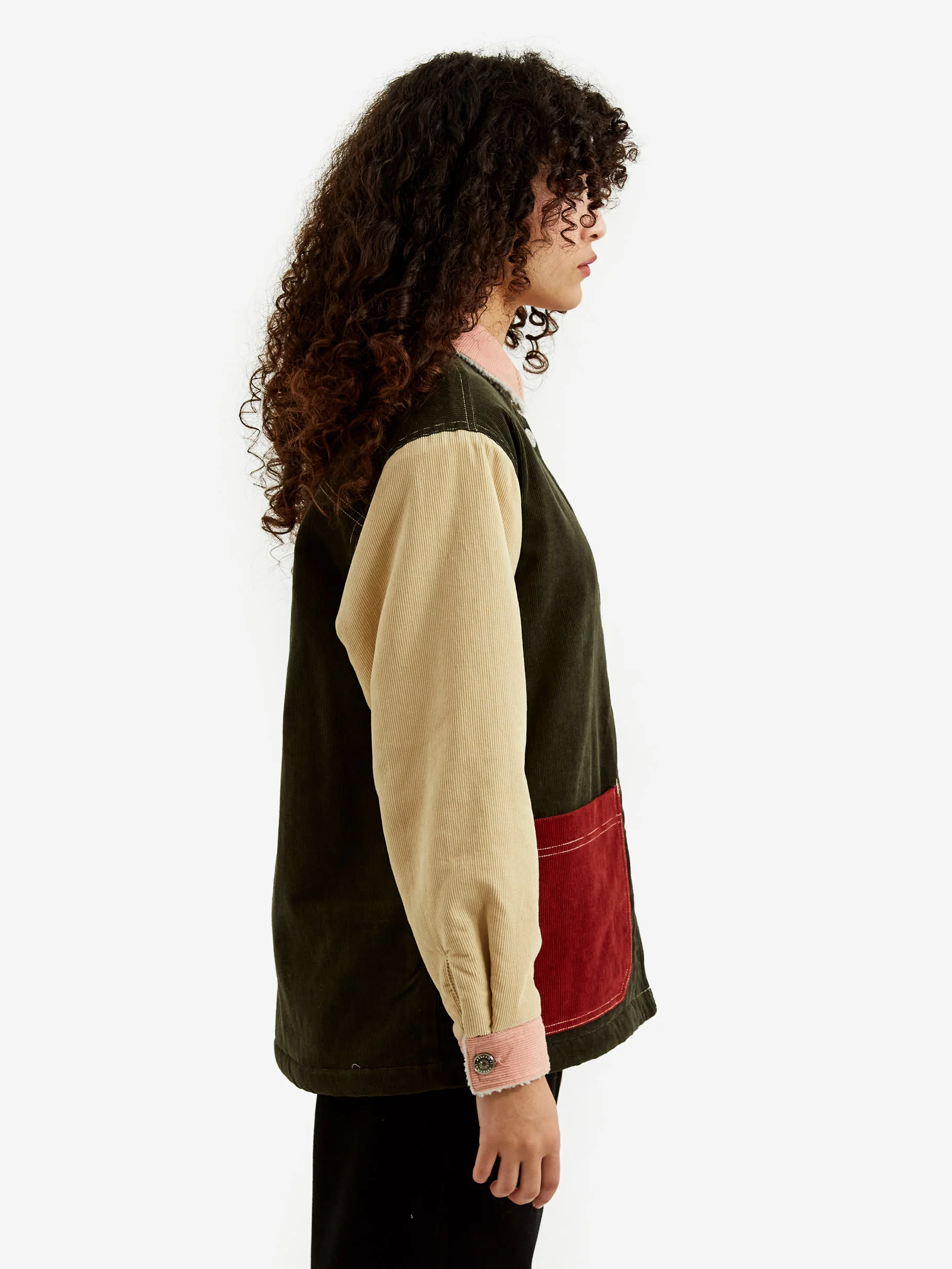 LF Markey Puff Sleeve Chore Coat - Patchwork Cord - Image 2