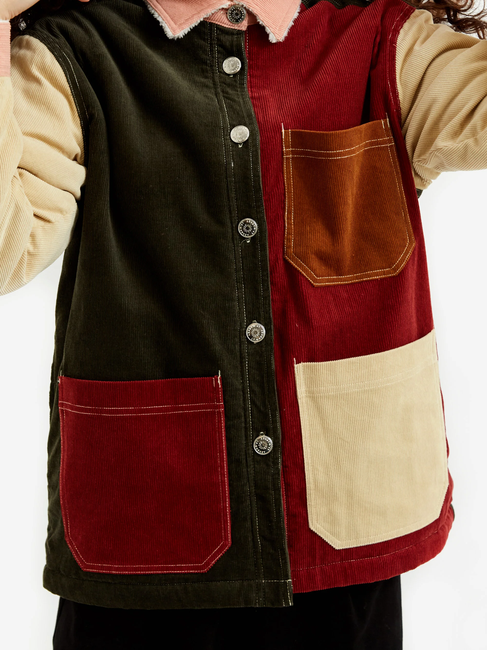 LF Markey Puff Sleeve Chore Coat - Patchwork Cord - Image 3
