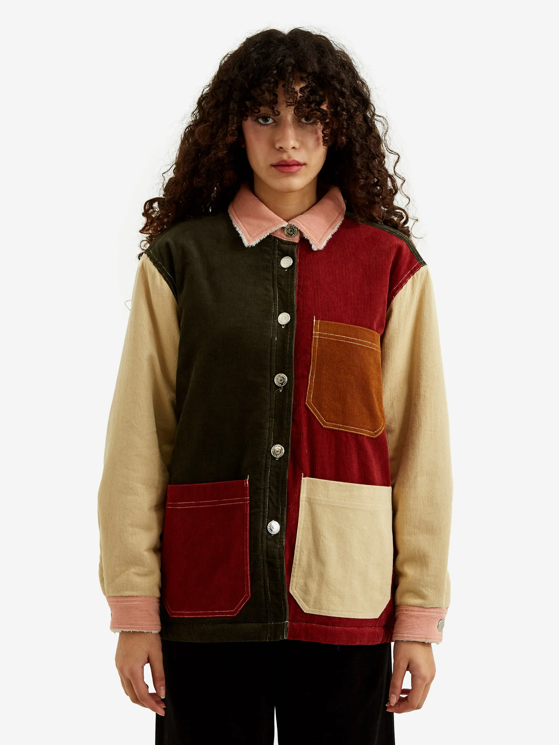 LF Markey Puff Sleeve Chore Coat - Patchwork Cord - Image 4