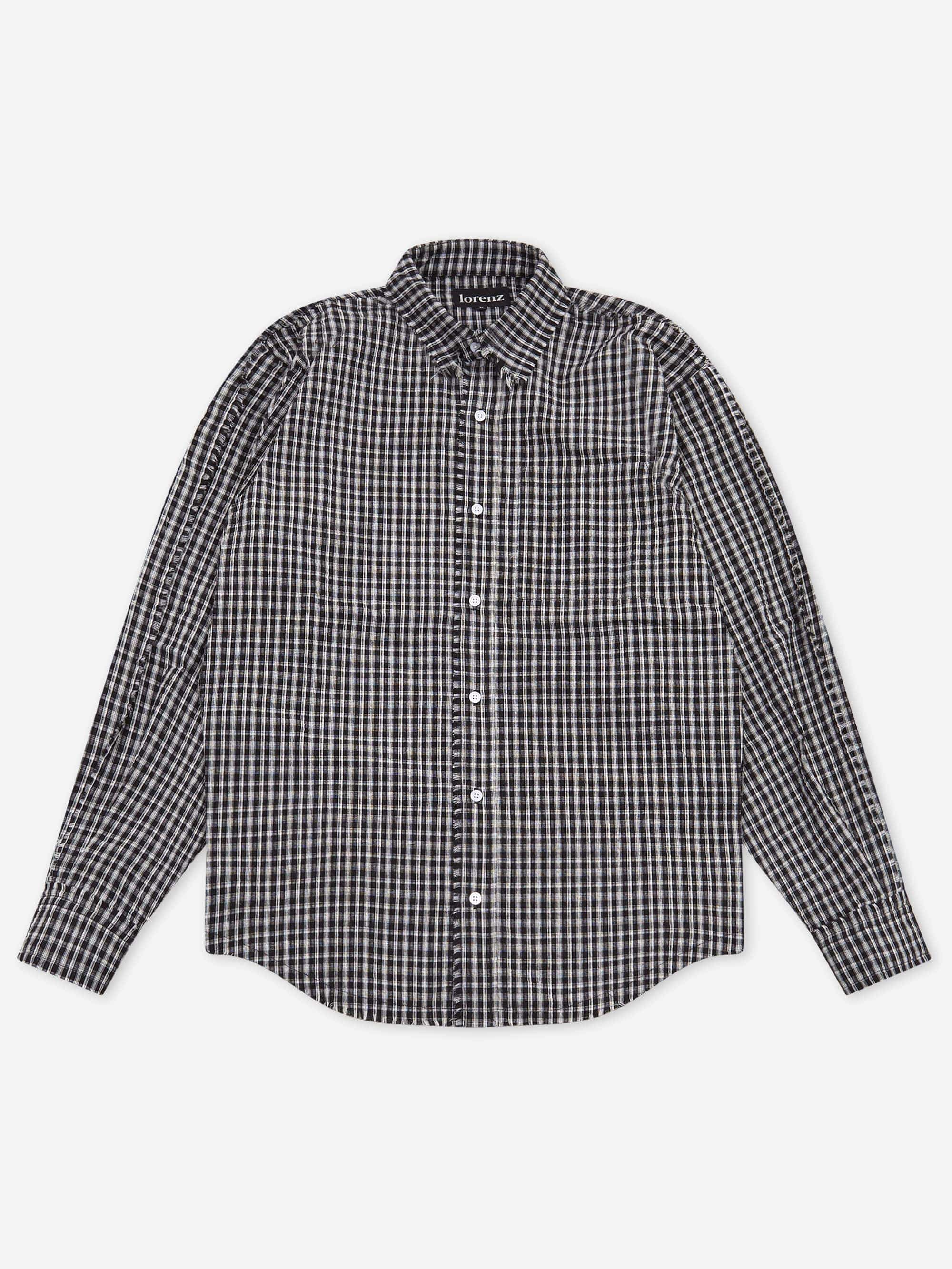 Lorenz Checked Fringe Shirt - Black and Off White