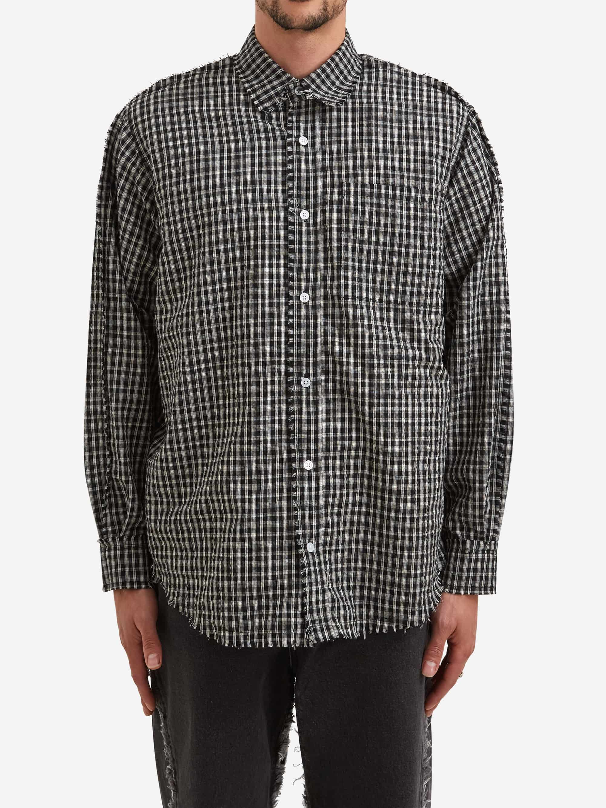 Lorenz Checked Fringe Shirt - Black and Off White - Image 2