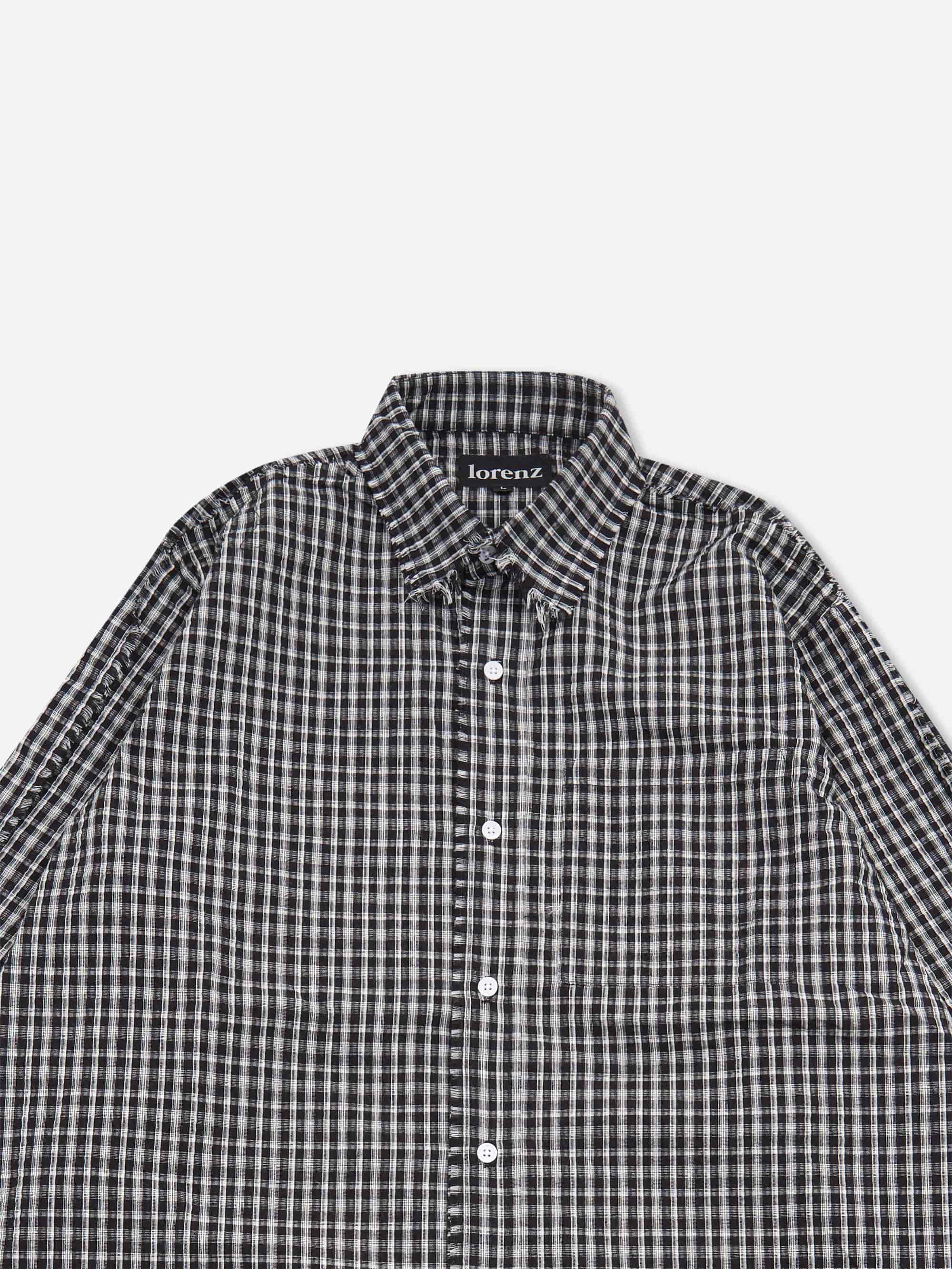 Lorenz Checked Fringe Shirt - Black and Off White - Image 3