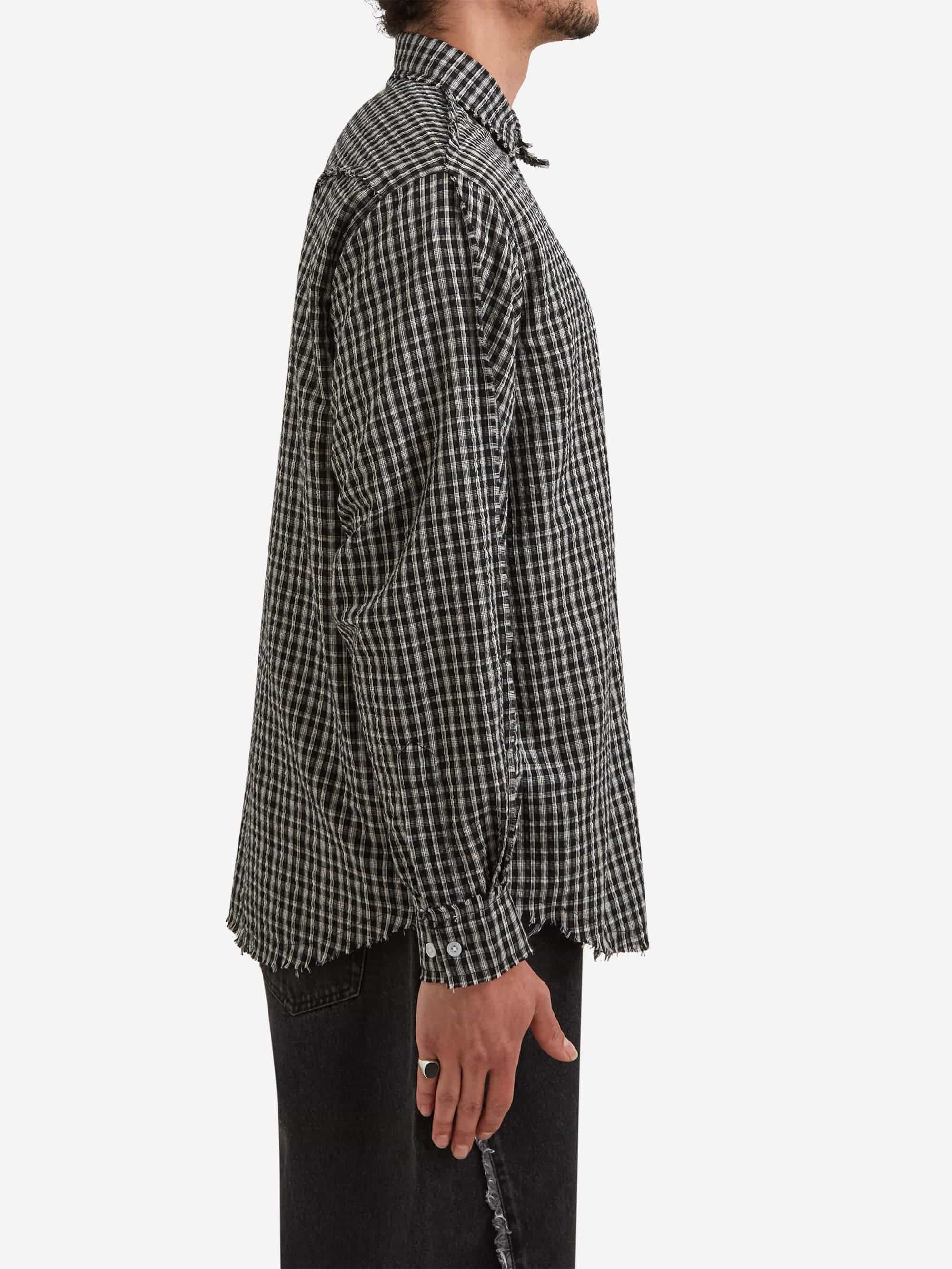 Lorenz Checked Fringe Shirt - Black and Off White - Image 5