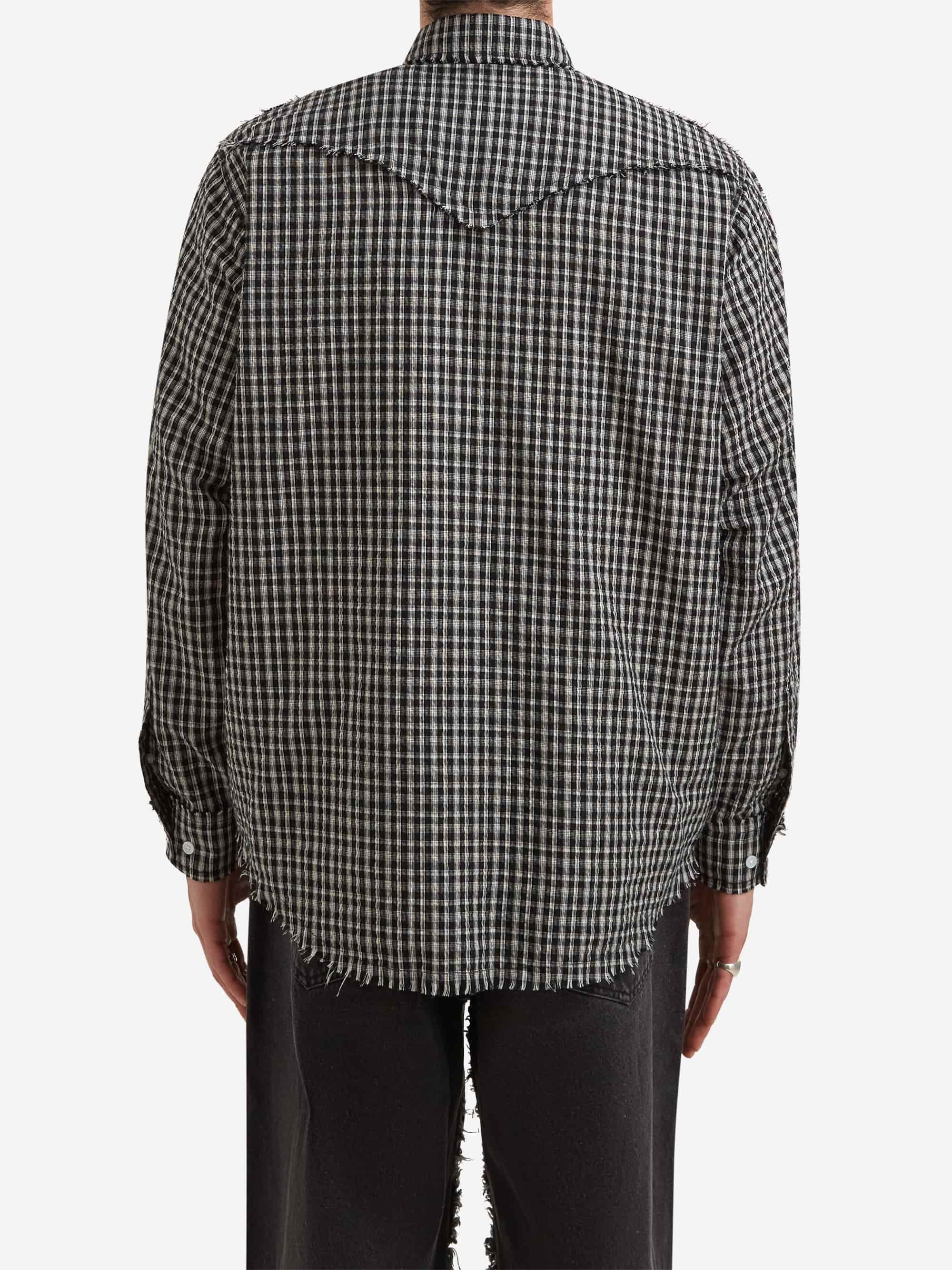 Lorenz Checked Fringe Shirt - Black and Off White - Image 6