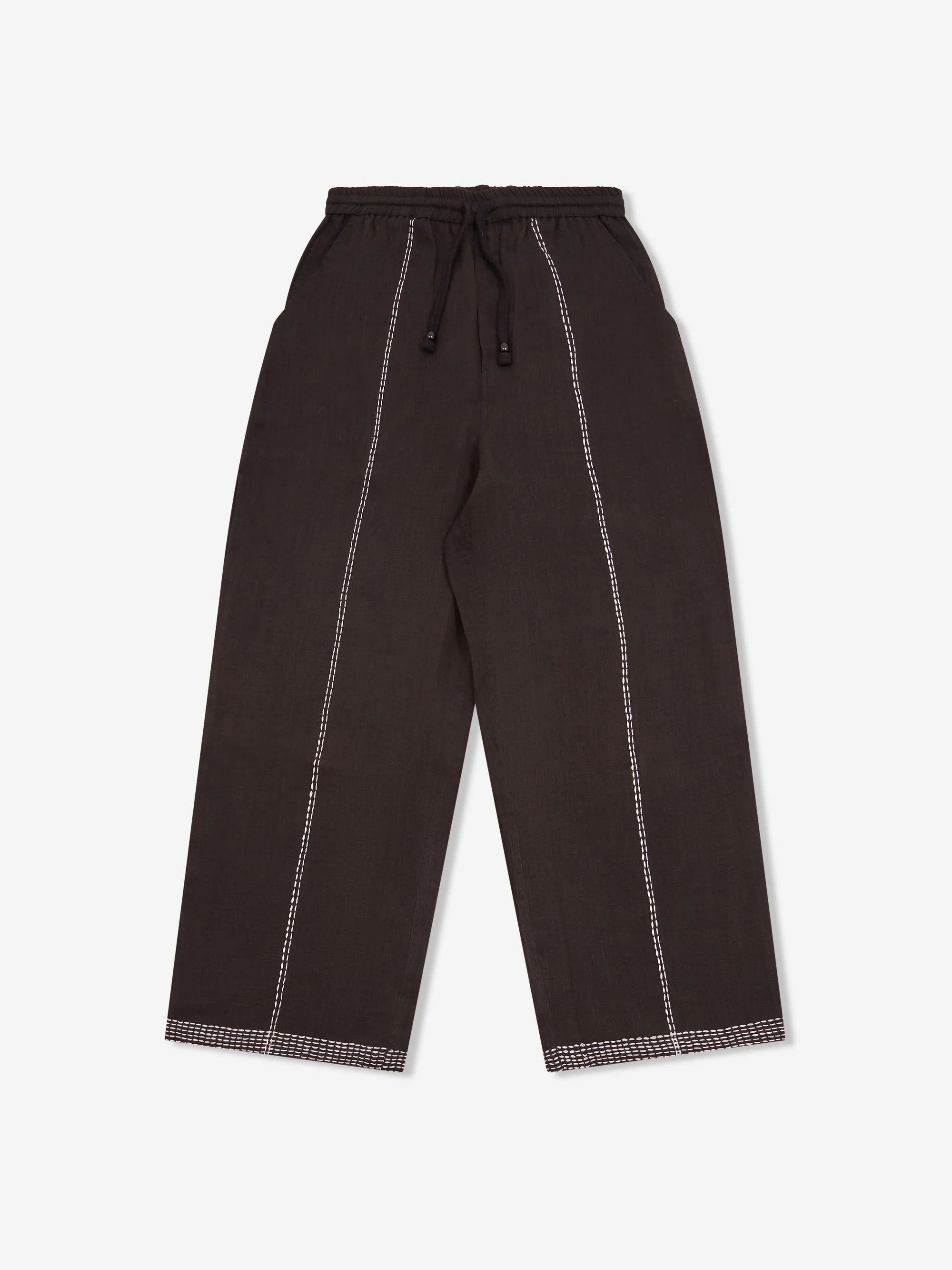 Lorenz Hand Embroidered Wide Leg Linen Pant - Black