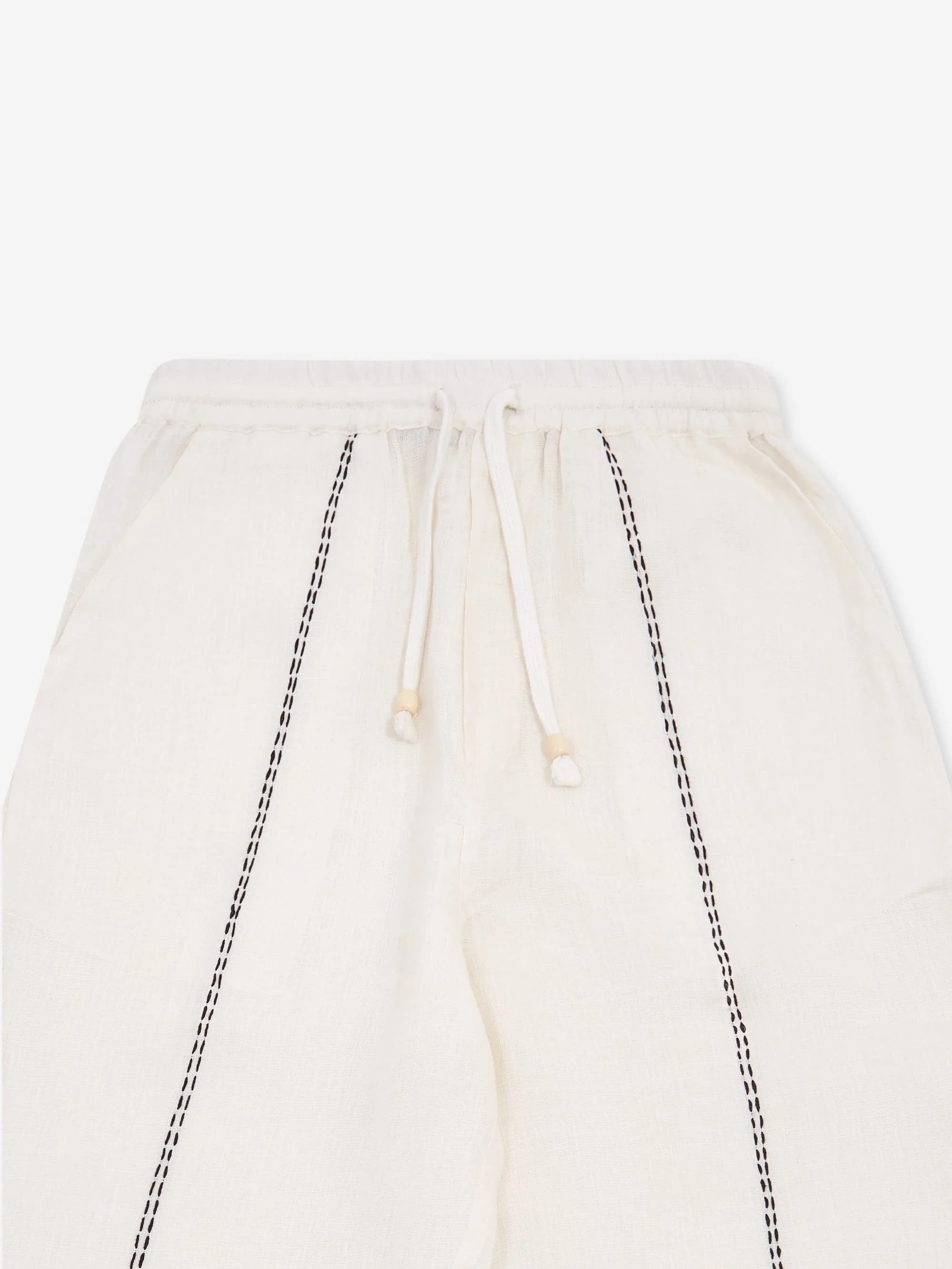 Lorenz Hand Embroidered Wide Leg Linen Pant - Off White - Image 2