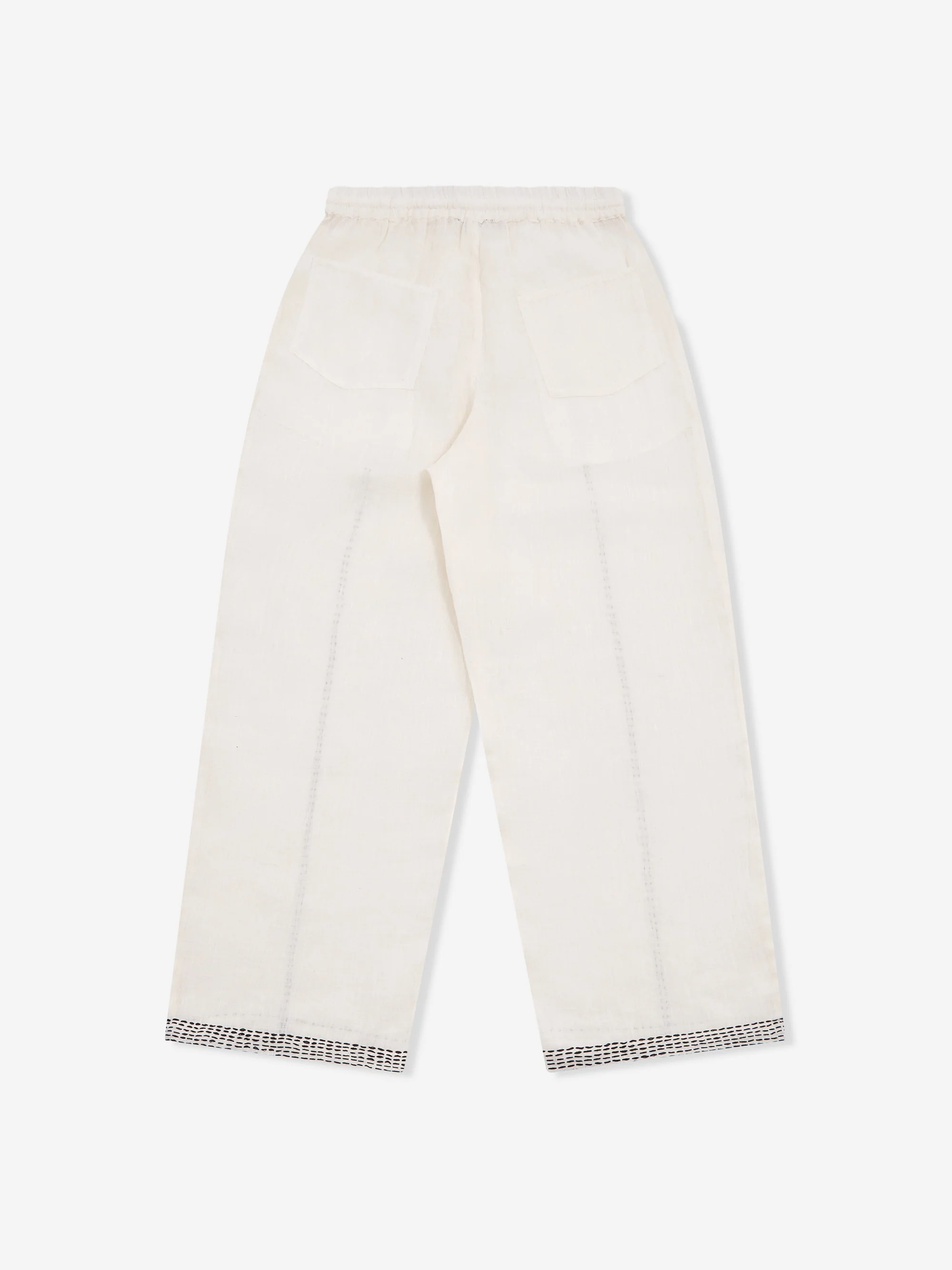 Lorenz Hand Embroidered Wide Leg Linen Pant - Off White - Image 3