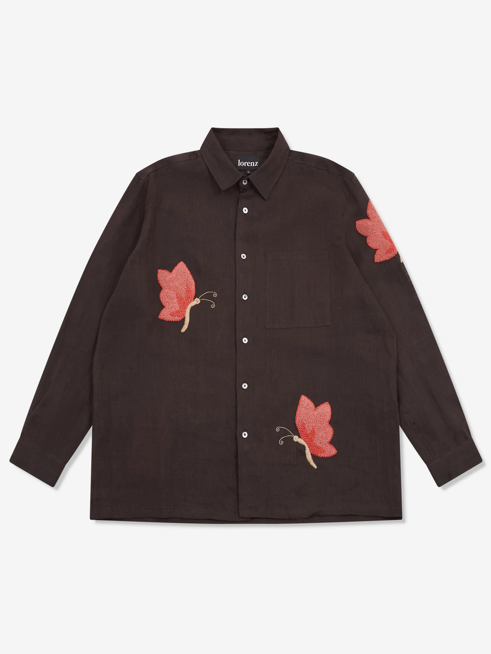 Lorenz Papillon Hand Embroidered Long Sleeve Shirt - Black
