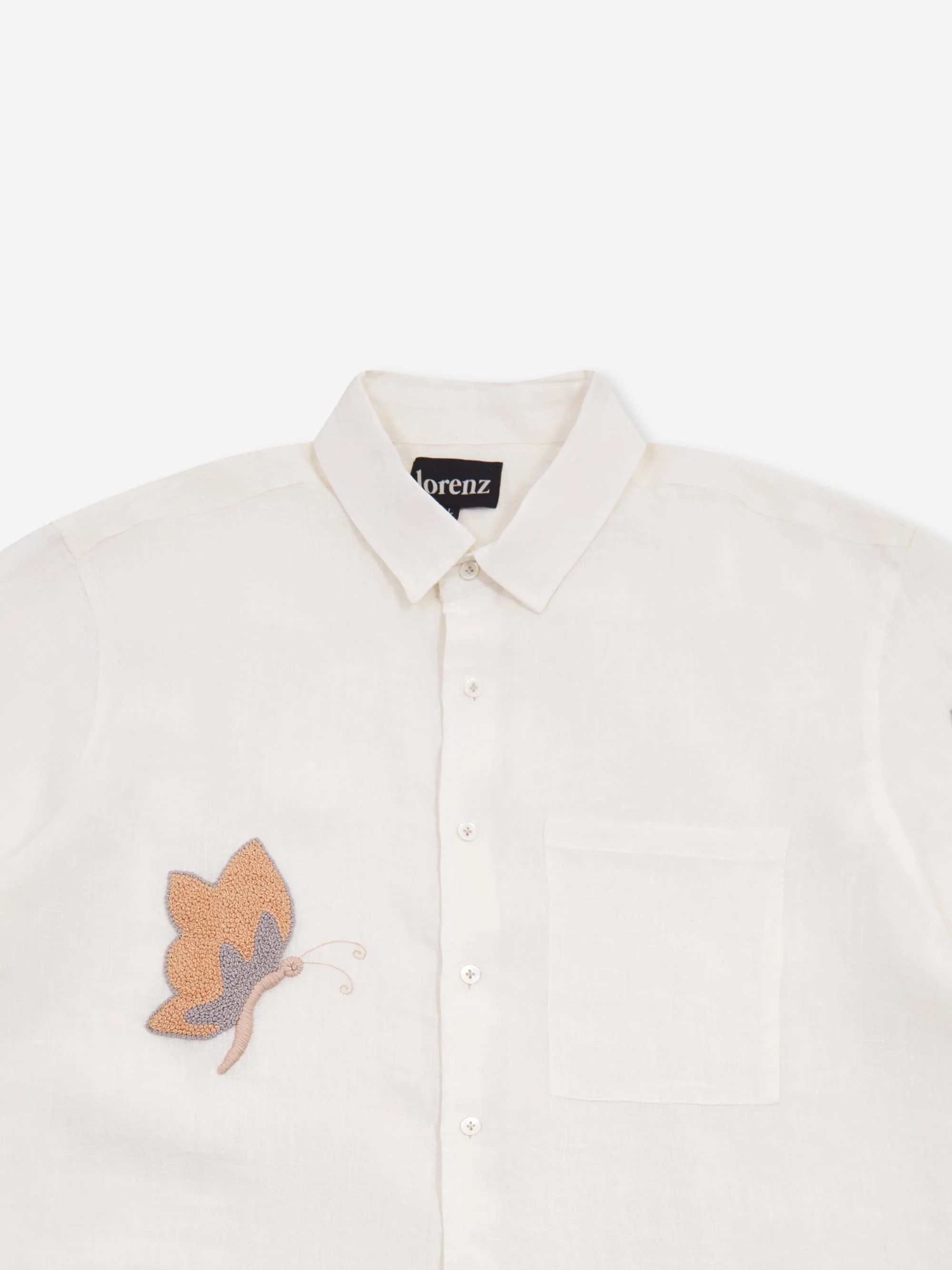 Lorenz Papillon Hand Embroidered Short Sleeve Shirt - Cream - Image 2