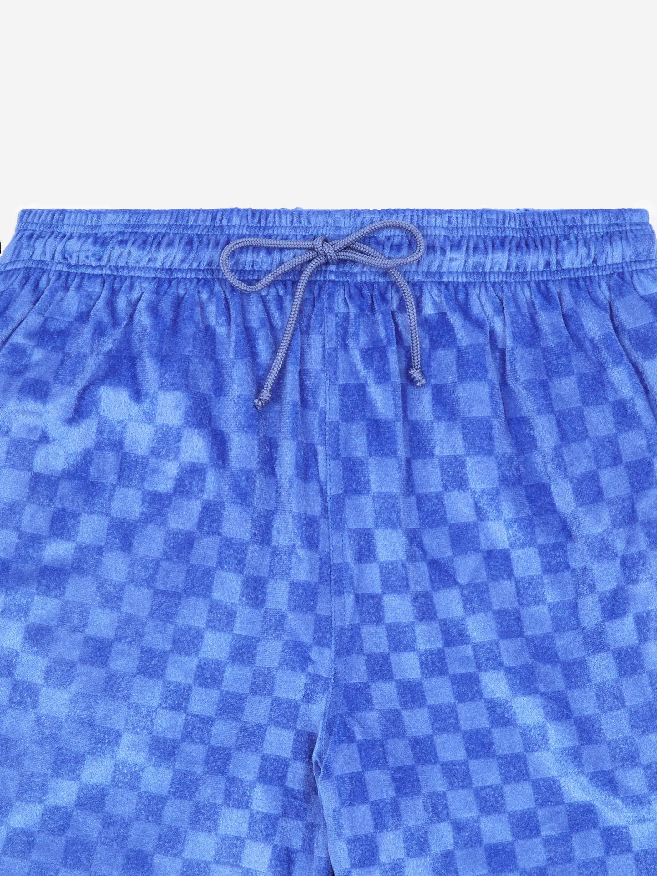 LQQK Studio Velour Short - Patterned Purple Checker - Image 3