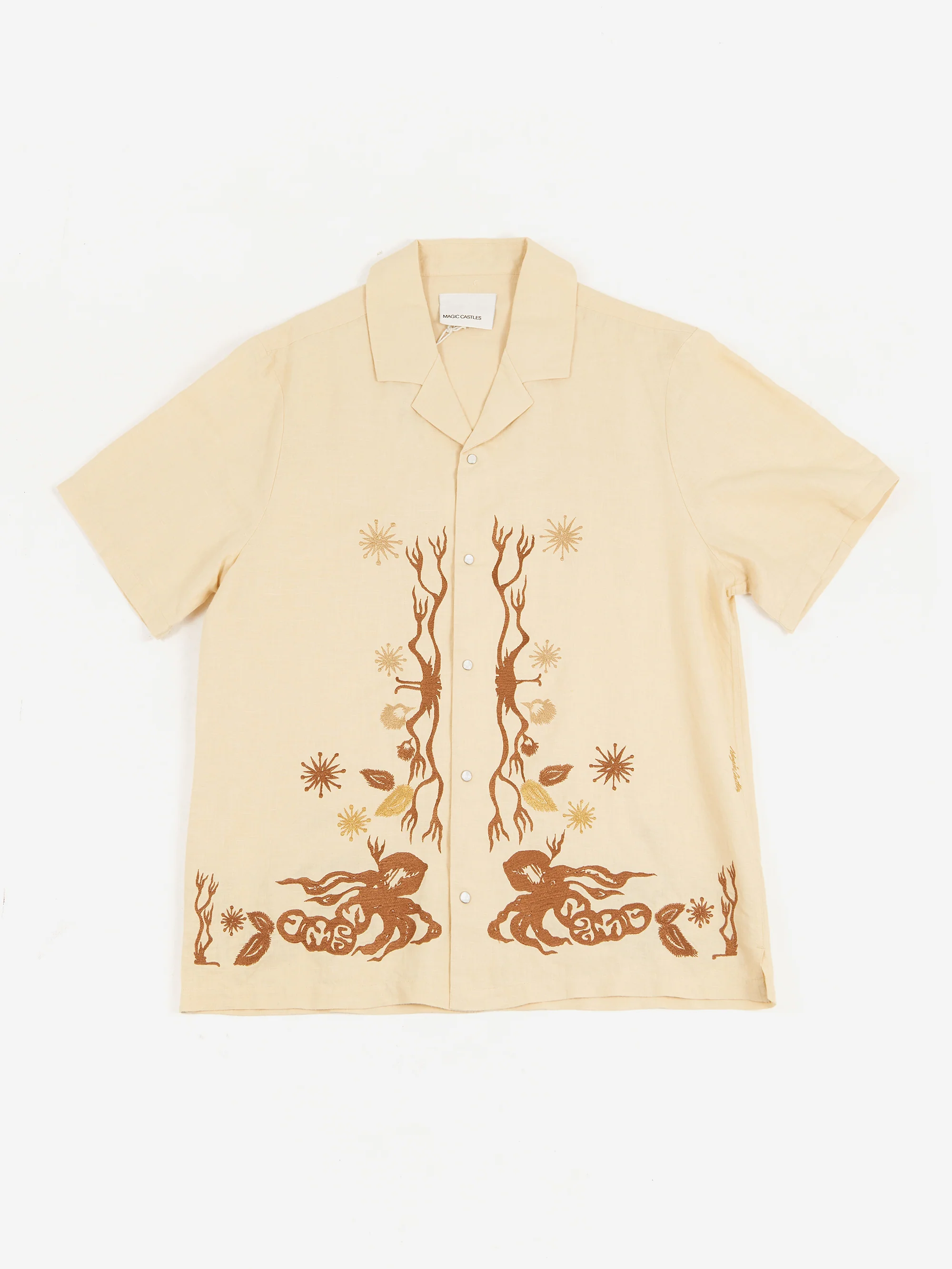Magic Castles Wave Short Sleeve Embroidered Shirt - Embroidered Ecru