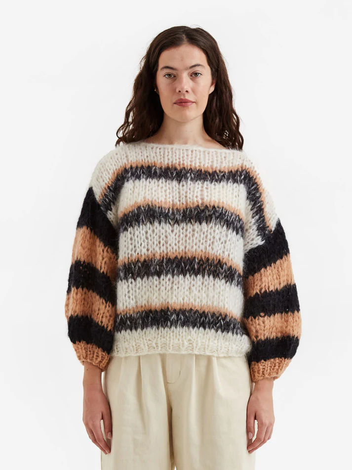 Maiami Big Sweater Multicolour Stripes - Creme/Black