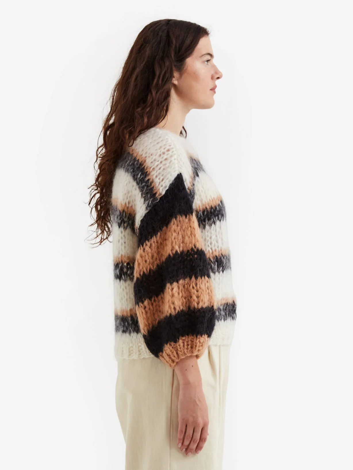 Maiami Big Sweater Multicolour Stripes - Creme/Black - Image 2