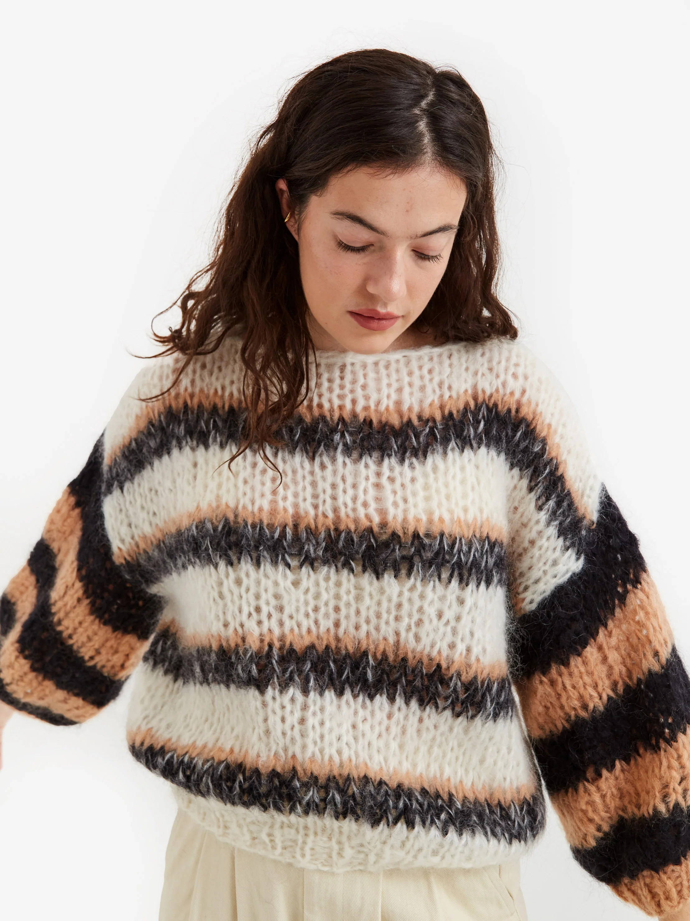 Maiami Big Sweater Multicolour Stripes - Creme/Black - Image 3