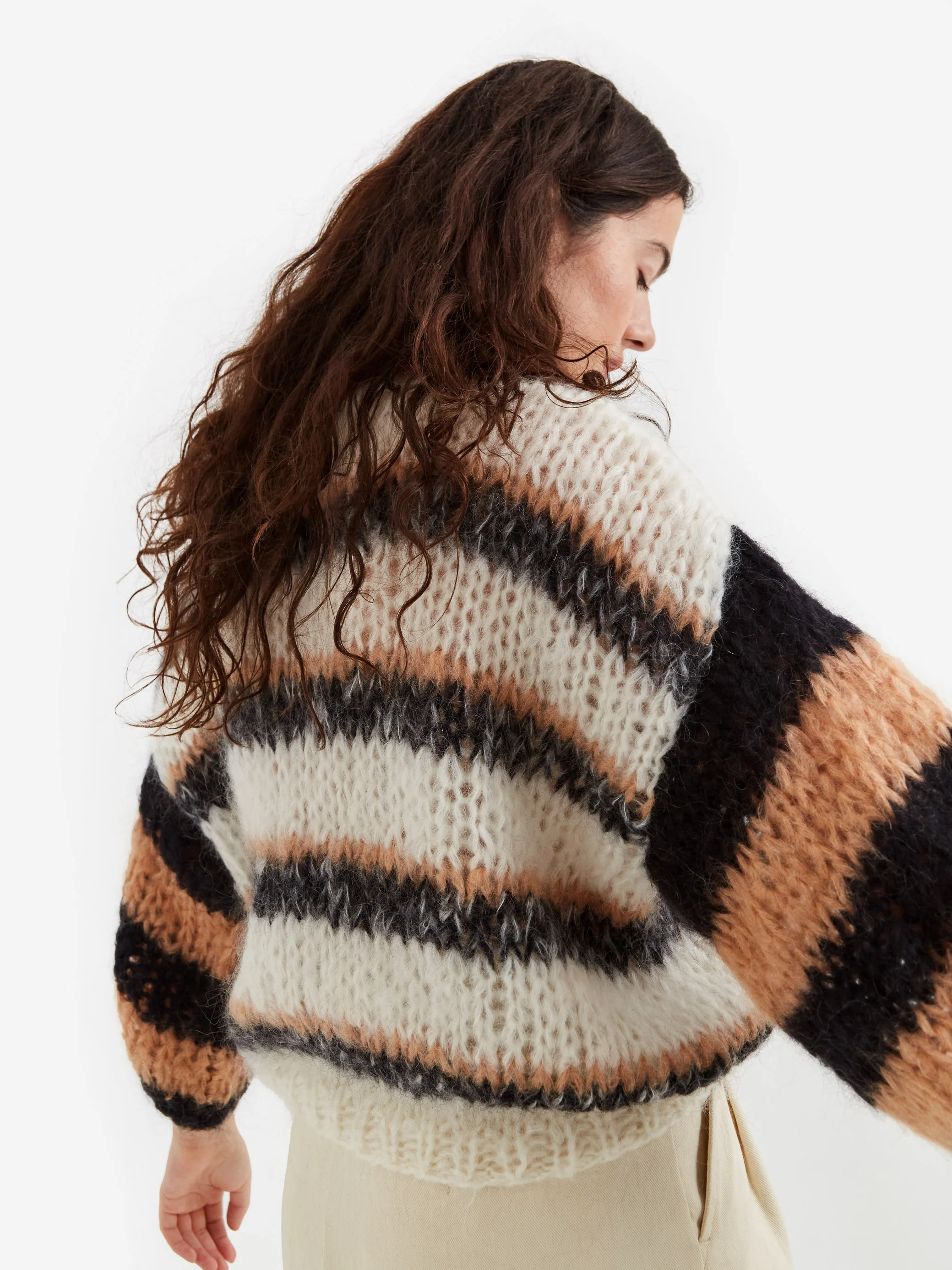 Maiami Big Sweater Multicolour Stripes - Creme/Black - Image 4