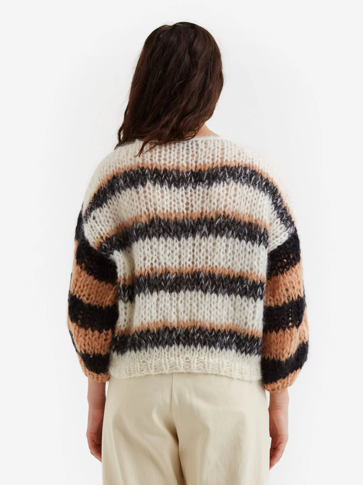 Maiami Big Sweater Multicolour Stripes - Creme/Black - Image 5