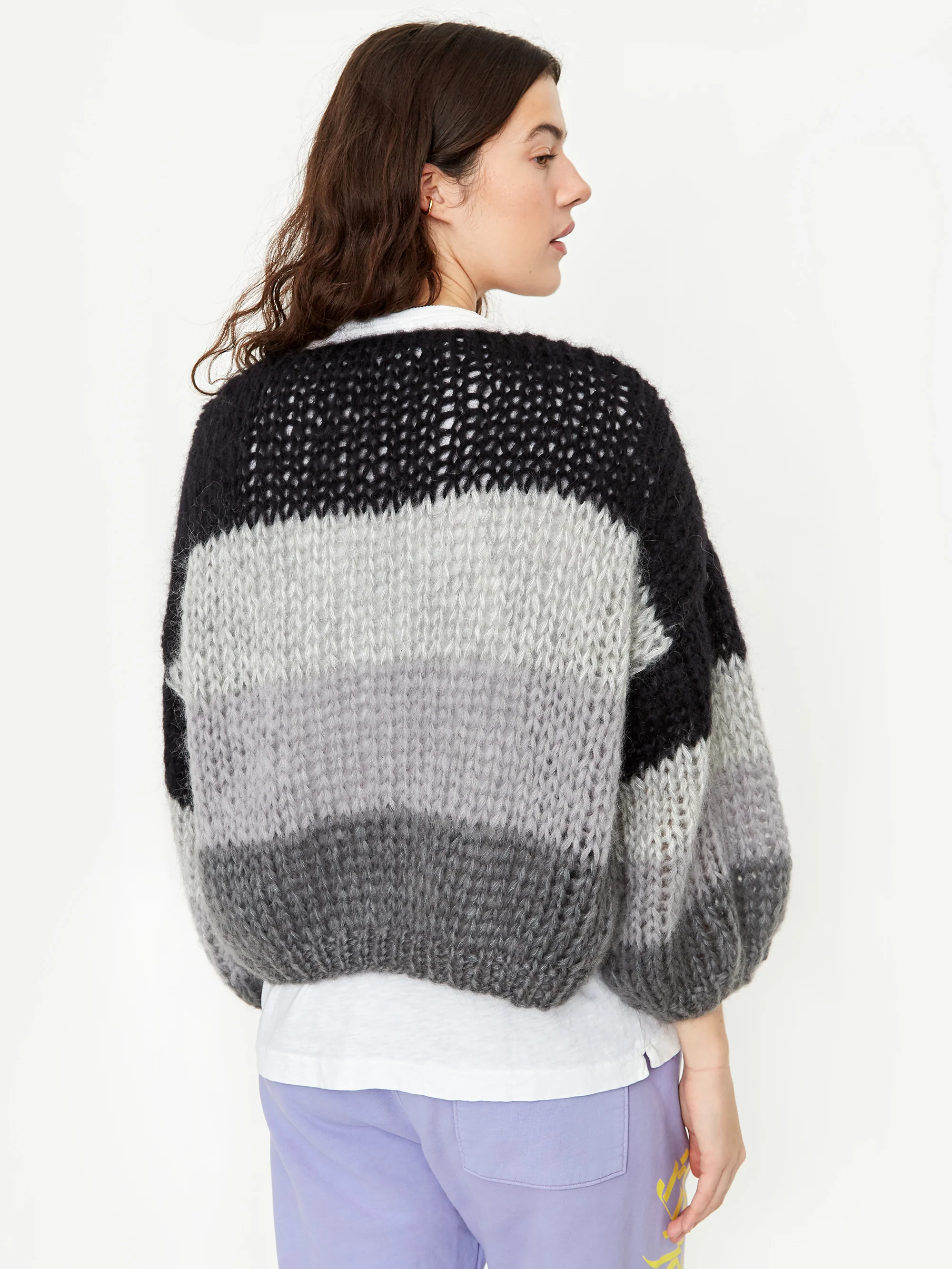 Maiami Mohair Big Bomber Colour Block Cardigan - Grey/Black - Image 4