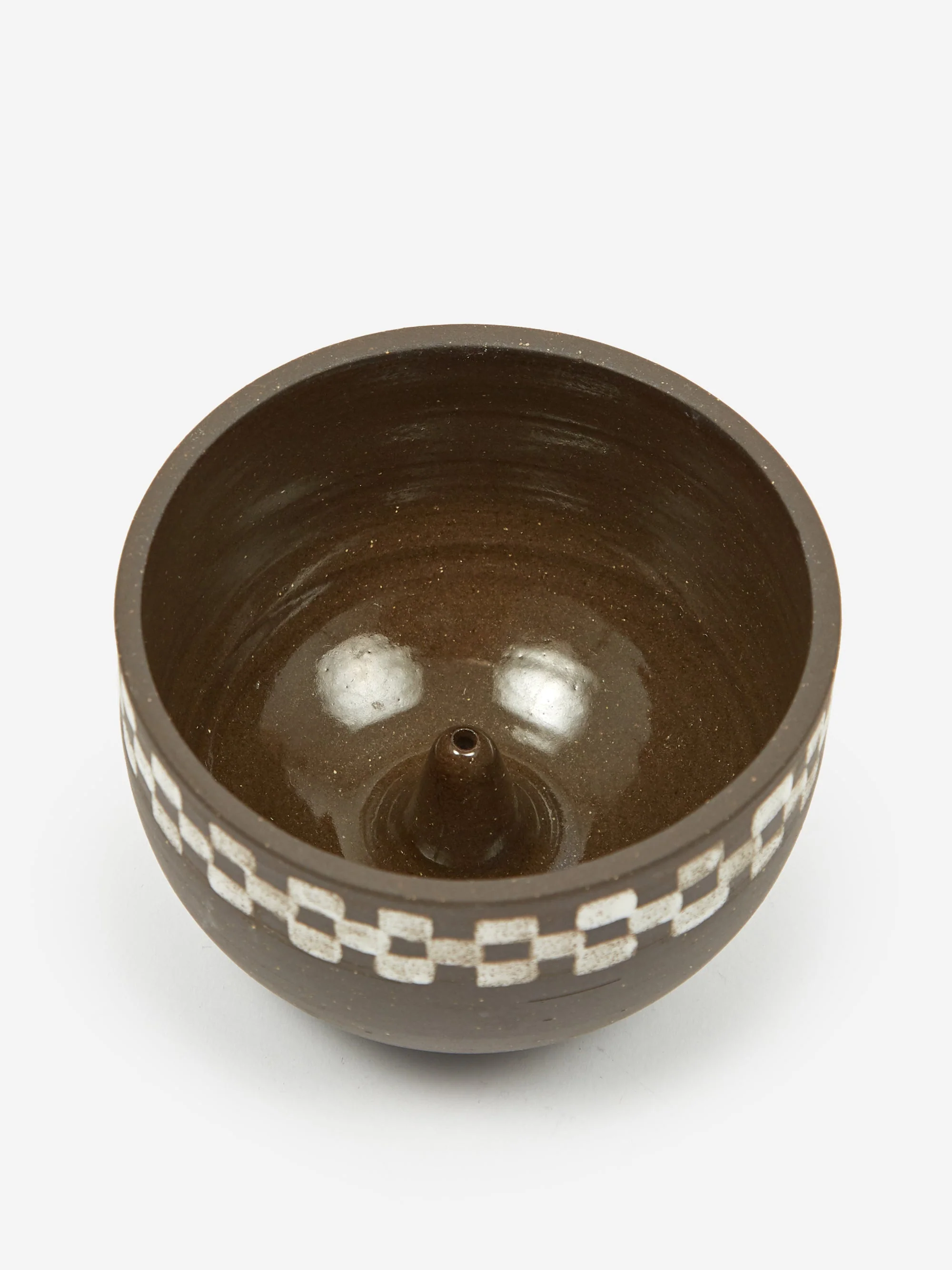 Mellow Incense Bowl Medium - Dark Brown Half Check Outside - Image 3