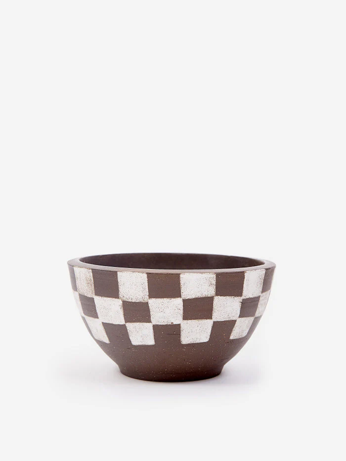 Mellow Large Incense Bowl - Half Painted Dark Brown Check - Image 2