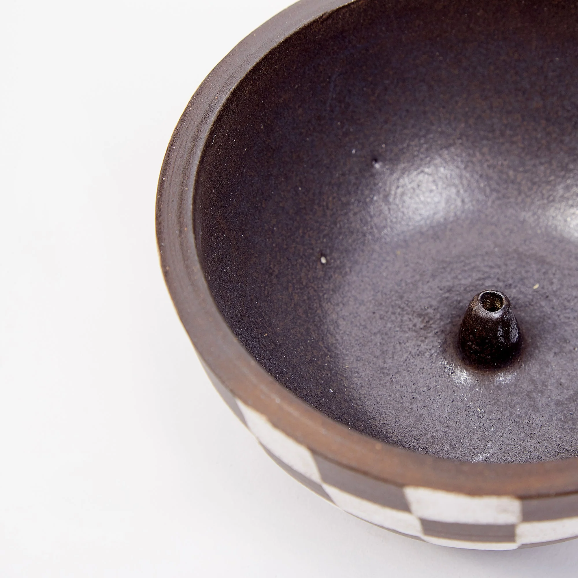 Mellow Large Incense Bowl - Half Painted Dark Brown Check - Image 4