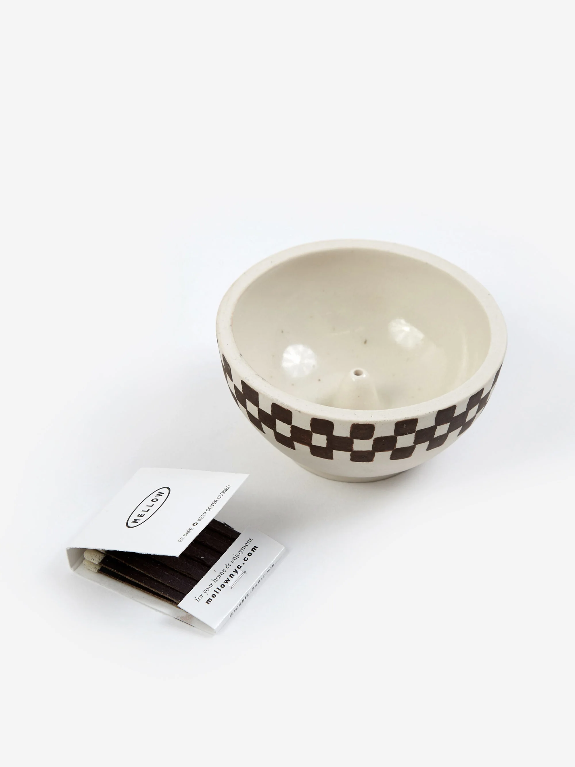 Mellow Medium Incense Bowl - Half Painted Porcelain Check - Image 4