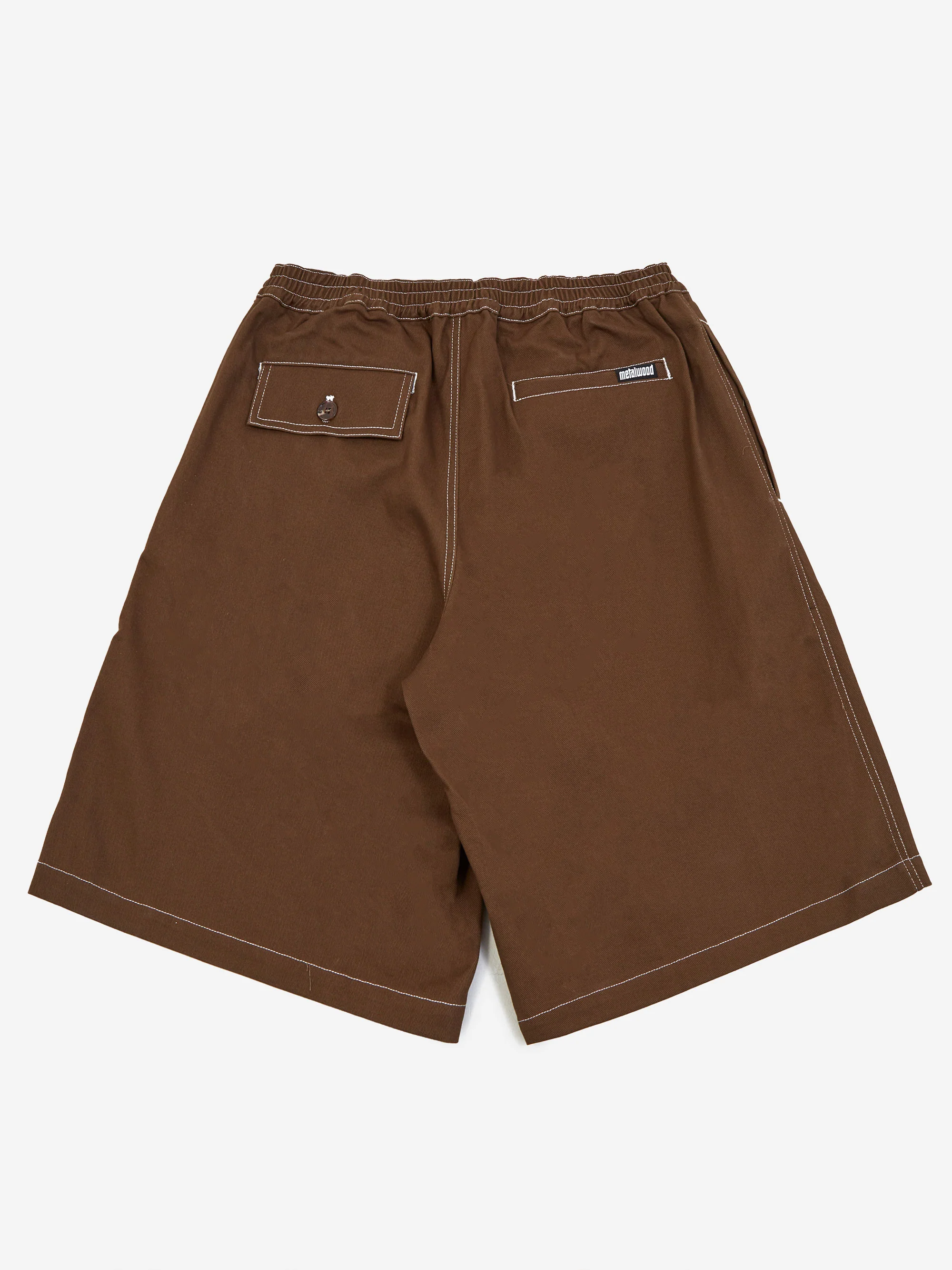 Metalwood Contrast Stitch Elastic Waist Short - Dark Chocolate - Image 4